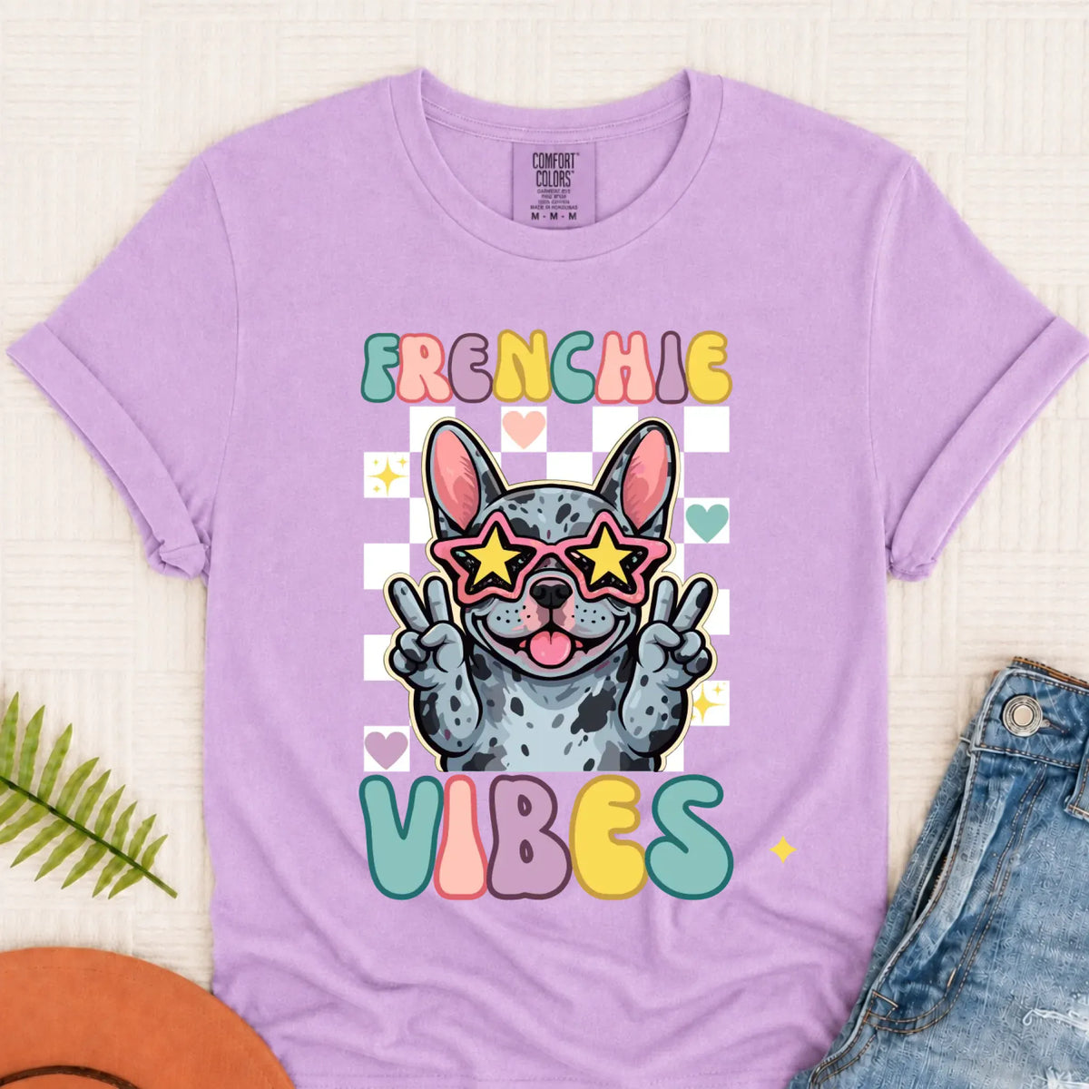 Custom Frenchie Bulldog Vibes Unisex TShirt Orchid