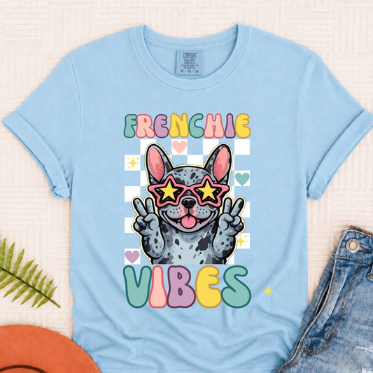 Custom Frenchie Bulldog Vibes Unisex TShirt Chambray