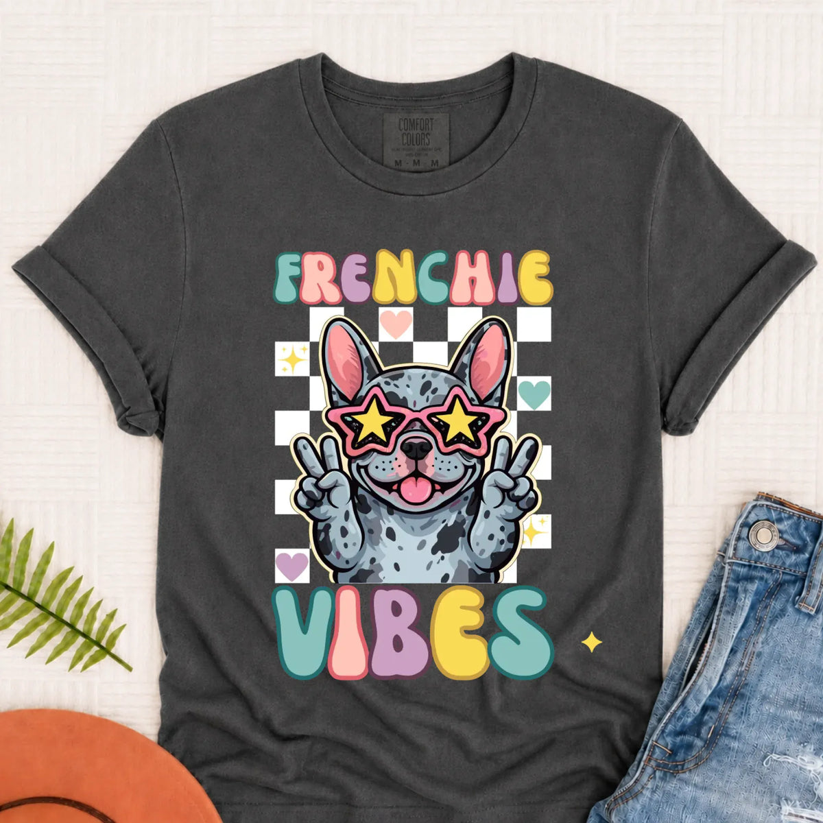 Custom Frenchie Bulldog Vibes Unisex TShirt Pepper