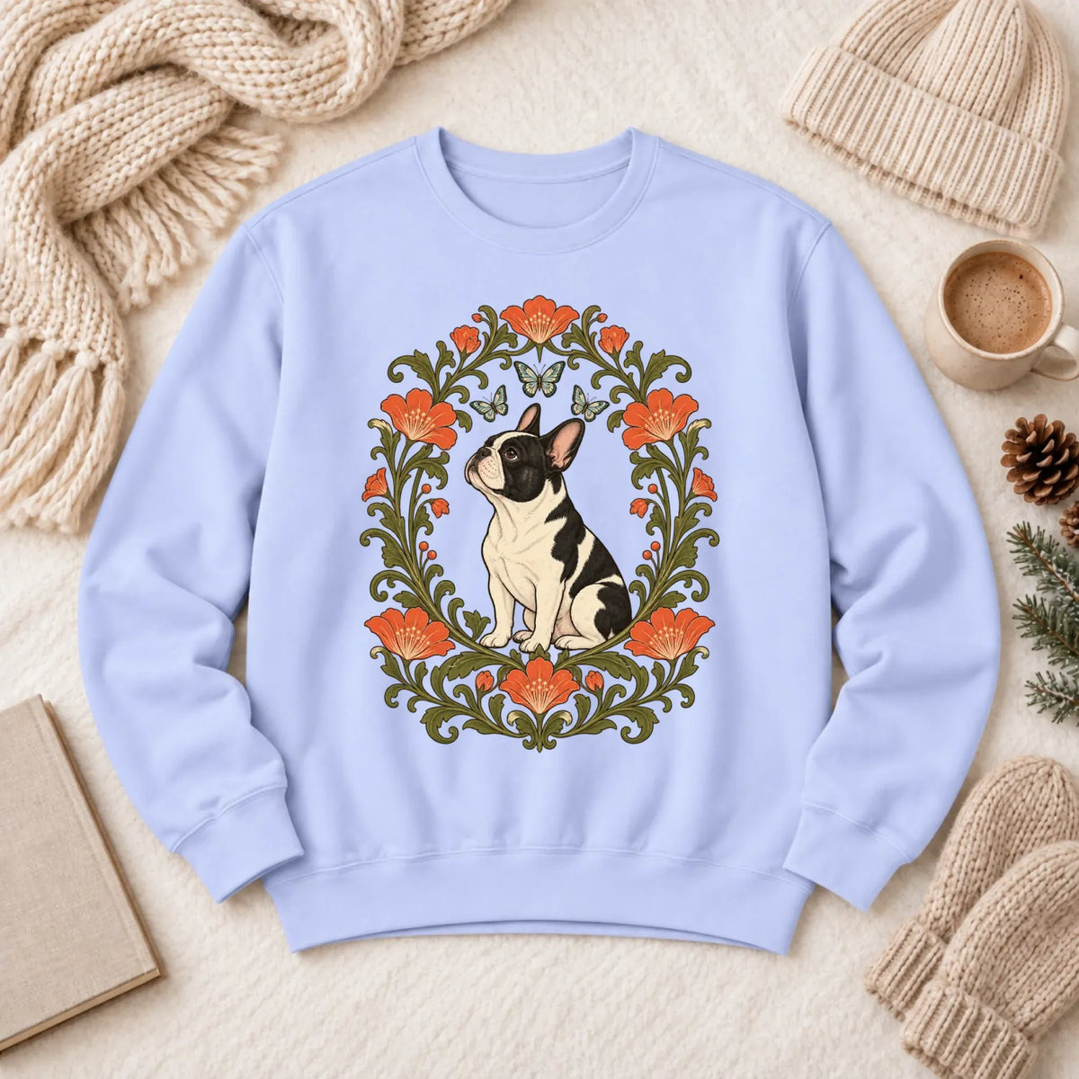 Sweatshirt Hydrangea / S Custom Frenchie Butterflies Flower Frame Unisex Sweatshirt