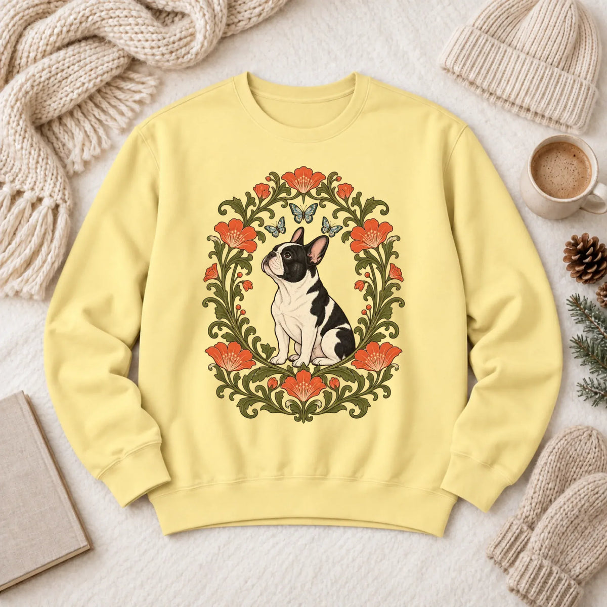 Sweatshirt Butter / S Custom Frenchie Butterflies Flower Frame Unisex Sweatshirt