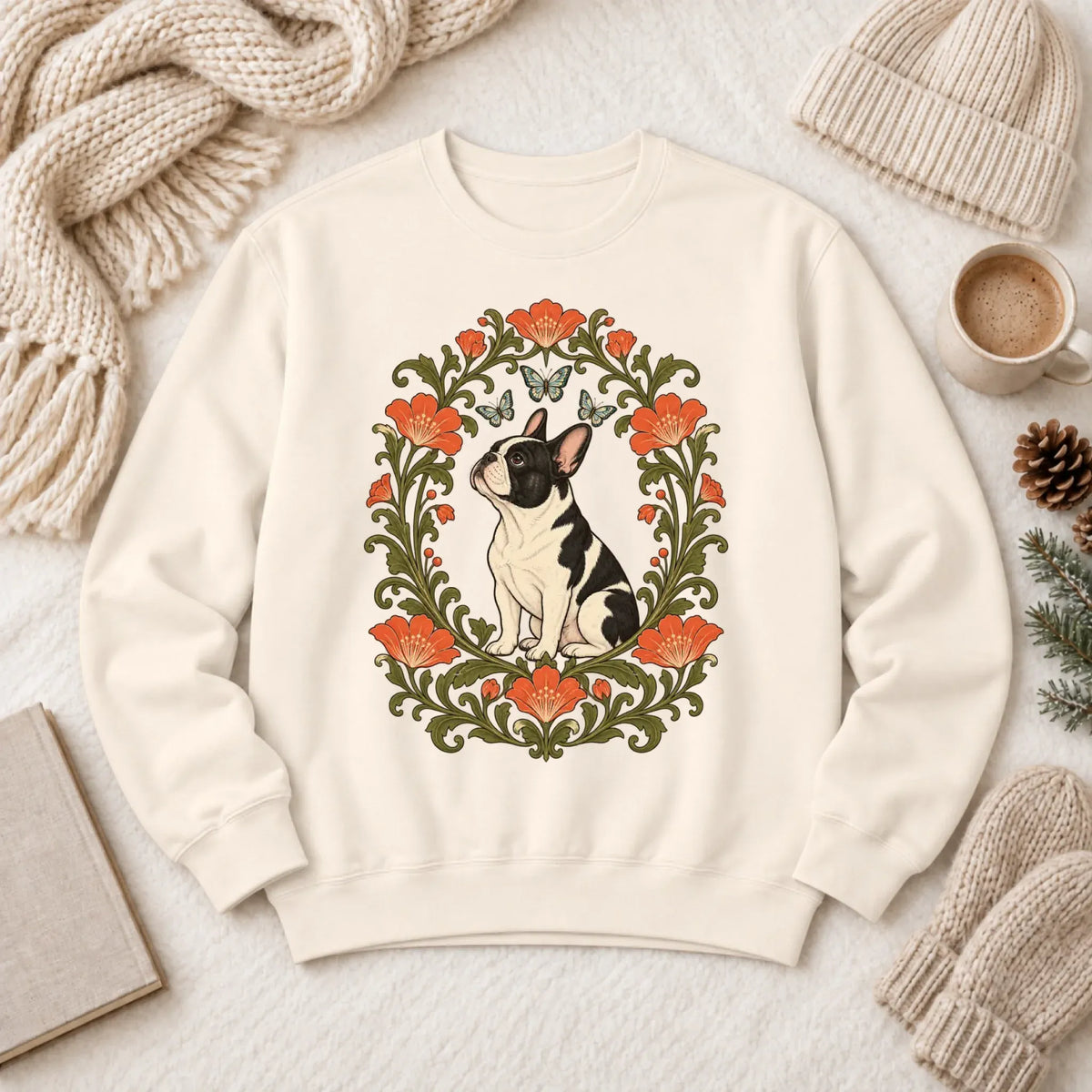 Sweatshirt Ivory / S Custom Frenchie Butterflies Flower Frame Unisex Sweatshirt