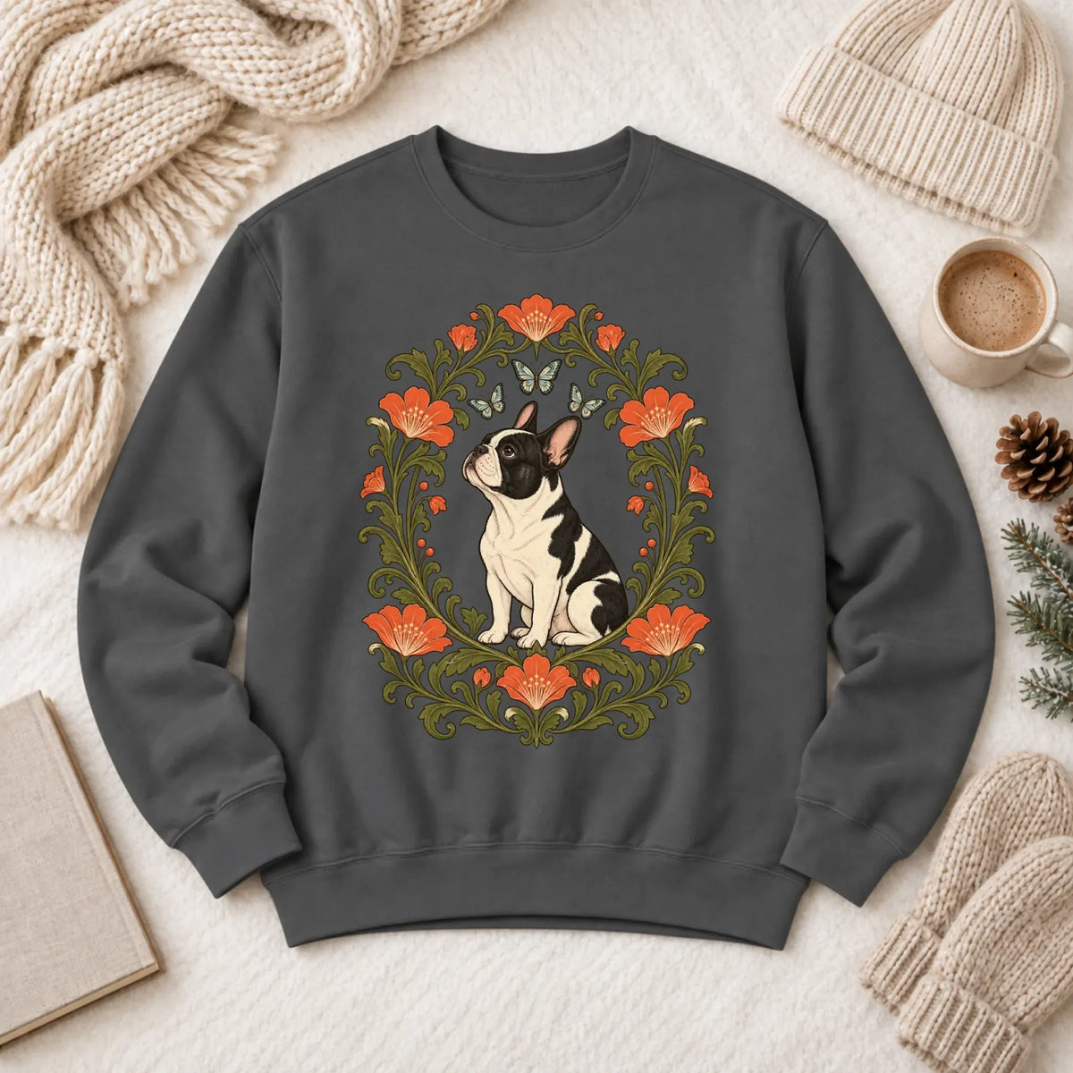 Sweatshirt Pepper / S Custom Frenchie Butterflies Flower Frame Unisex Sweatshirt