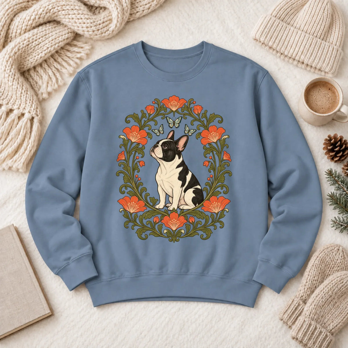 Sweatshirt Blue Jean / M Custom Frenchie Butterflies Flower Frame Unisex Sweatshirt