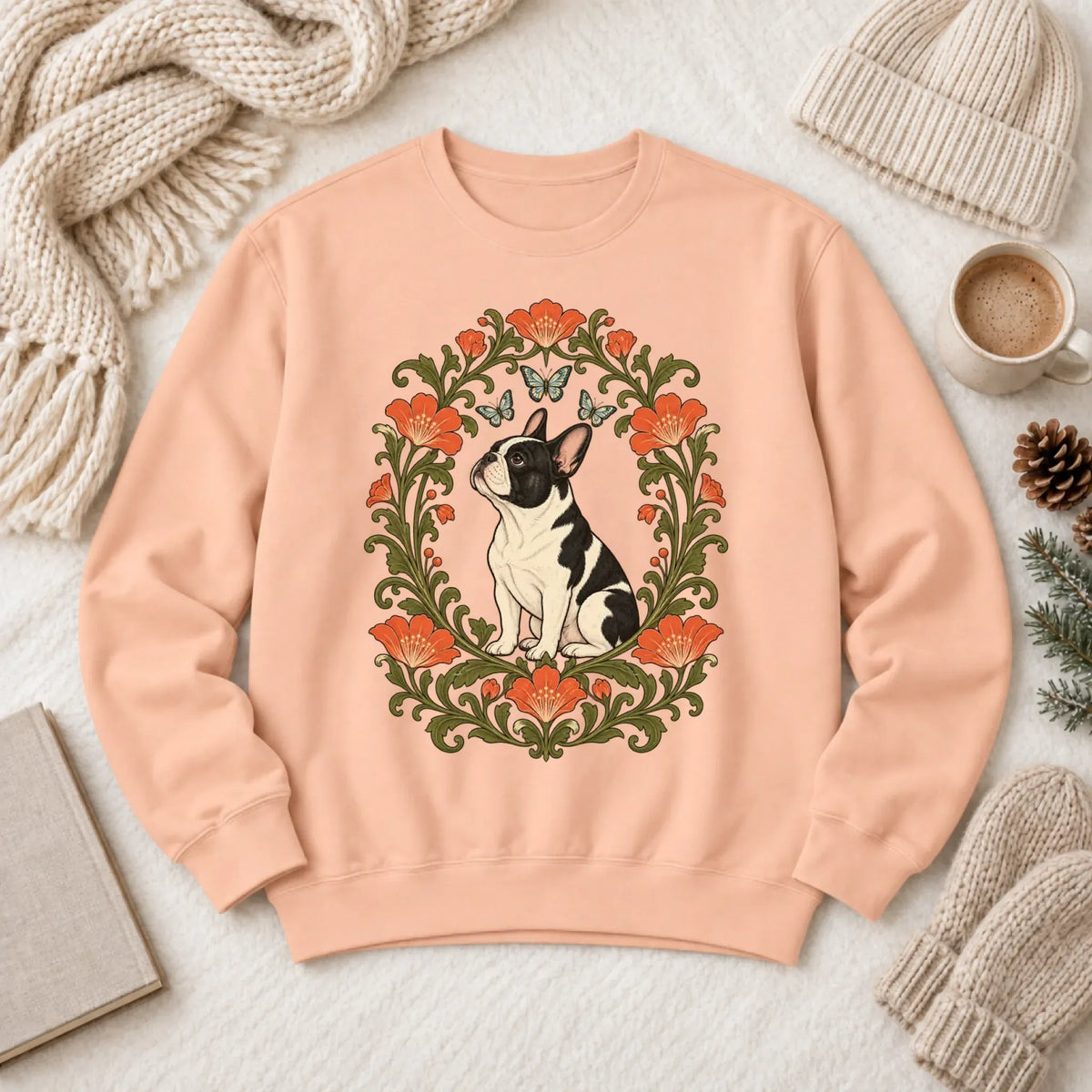 Sweatshirt Peachy / S Custom Frenchie Butterflies Flower Frame Unisex Sweatshirt