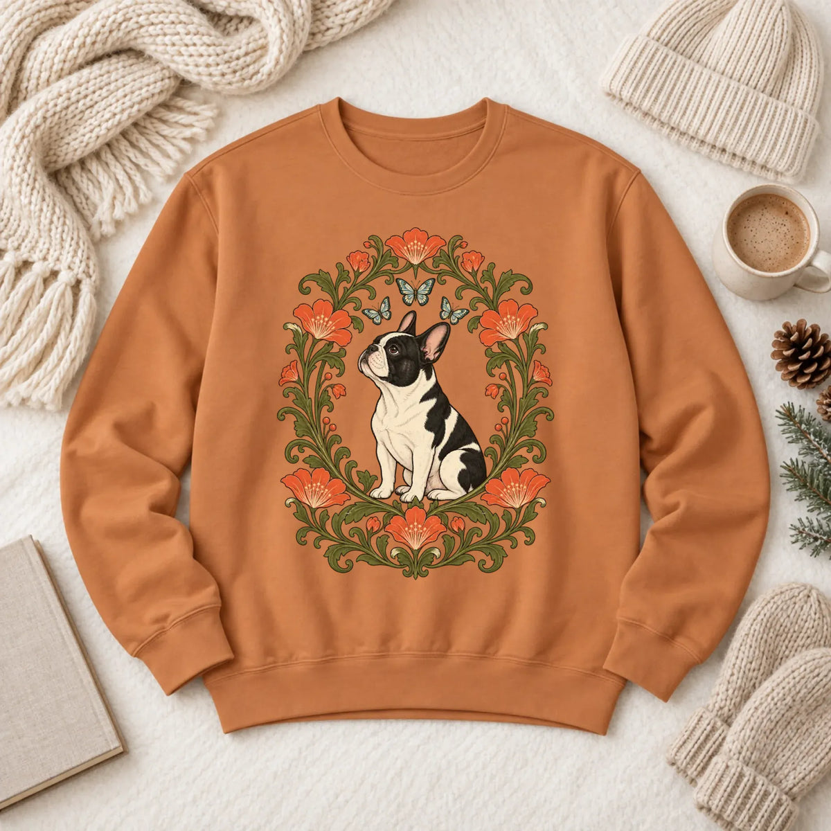 Sweatshirt Yam / S Custom Frenchie Butterflies Flower Frame Unisex Sweatshirt