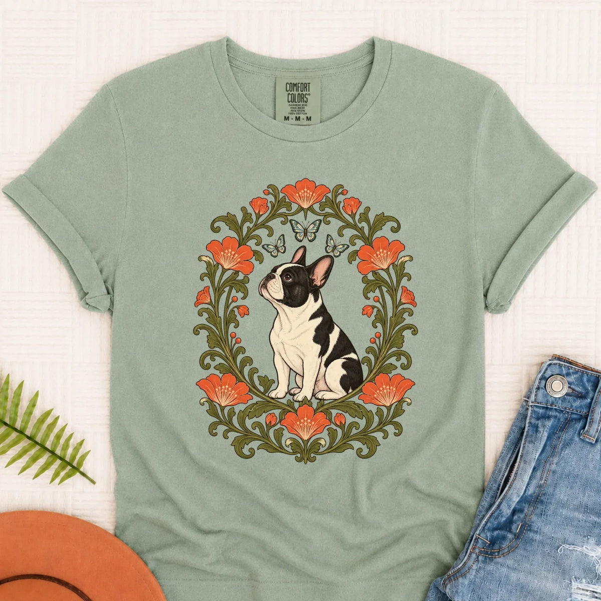 T-Shirt Bay / S Custom Frenchie Butterflies Flower Frame Unisex TShirt