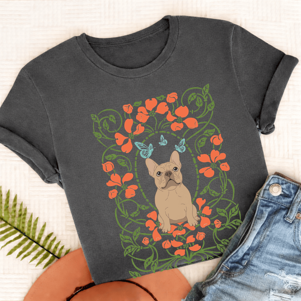 Custom Frenchie Butterflies Frame Unisex TShirt Pepper