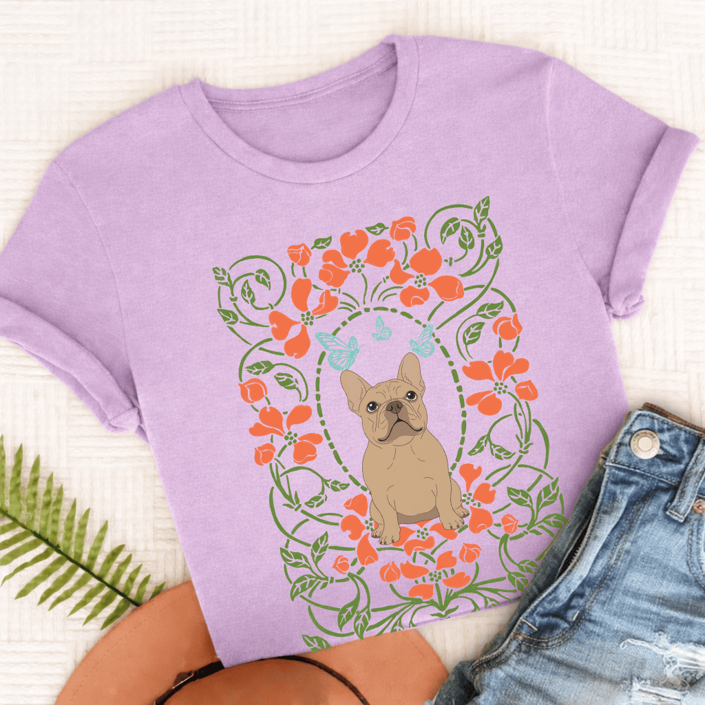 Custom Frenchie Butterflies Frame Unisex TShirt Orchid