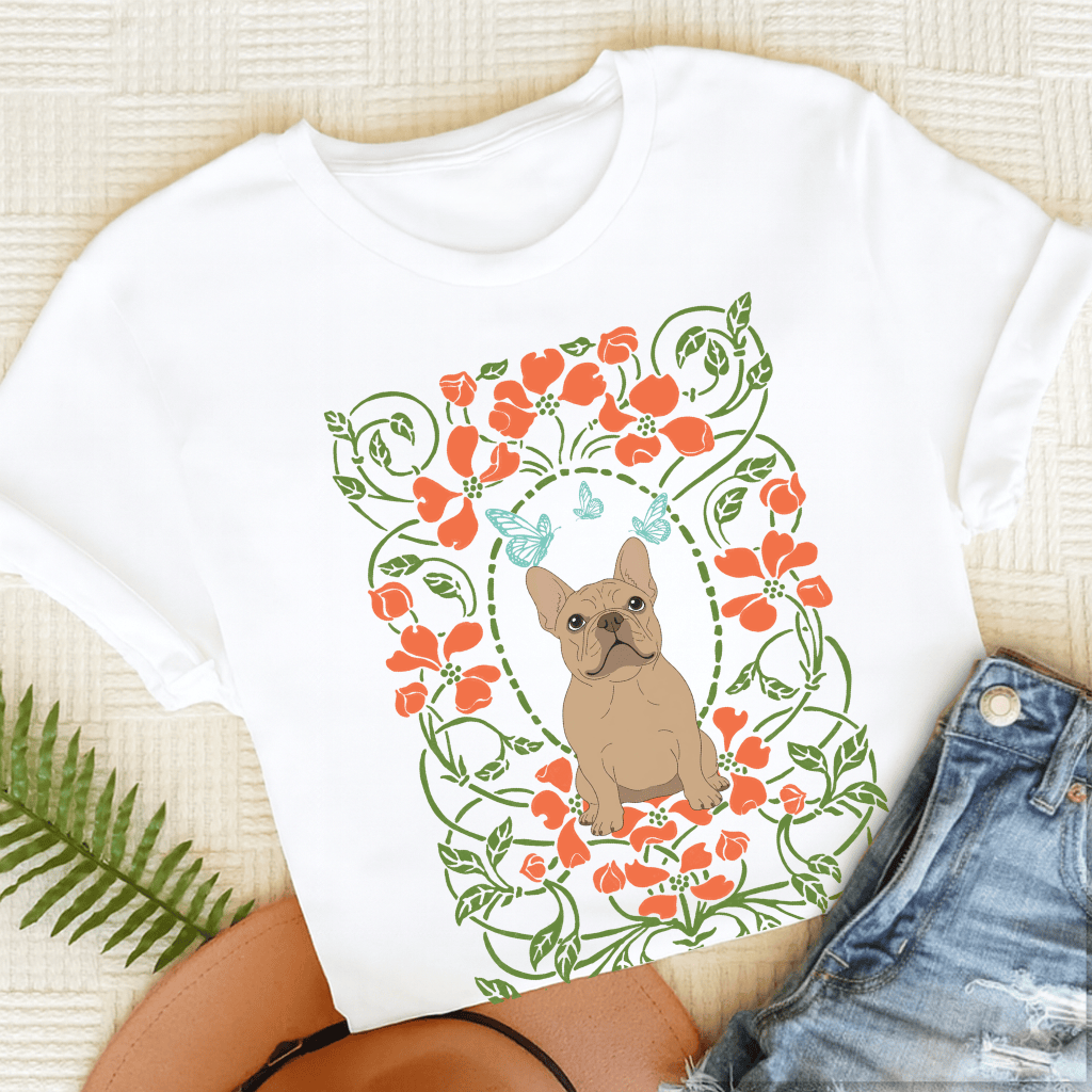 Custom Frenchie Butterflies Frame Unisex TShirt White