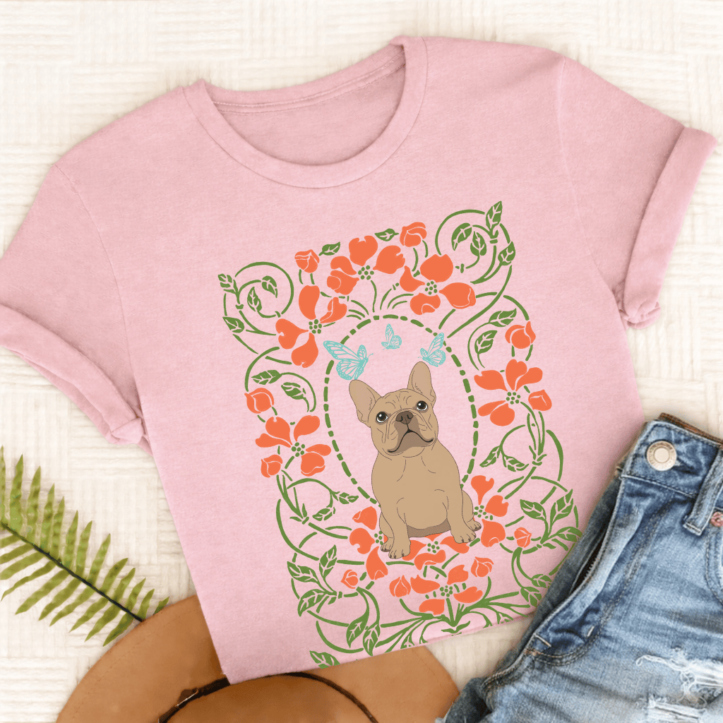 Custom Frenchie Butterflies Frame Unisex TShirt Blossom