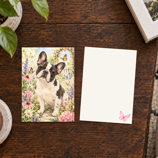 Custom Frenchie Butterfly Garden Art Greeting Card