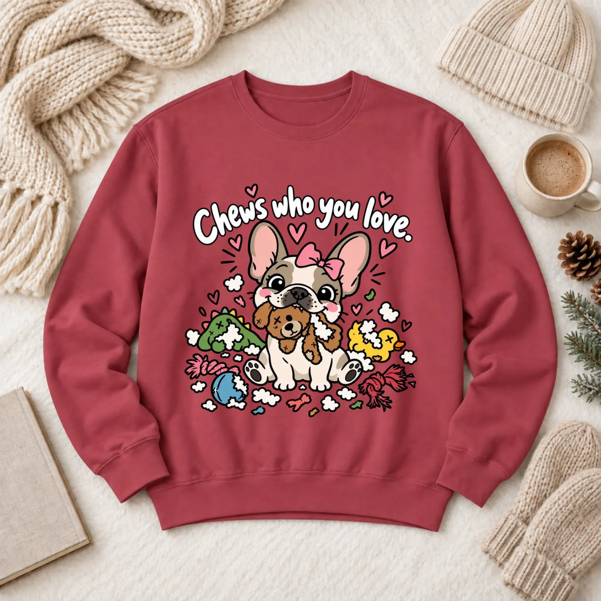 Customizer 1466 LW Sweatshirt Dark / Crimson / S Custom Frenchie Chews Who You Love Unisex Sweatshirt