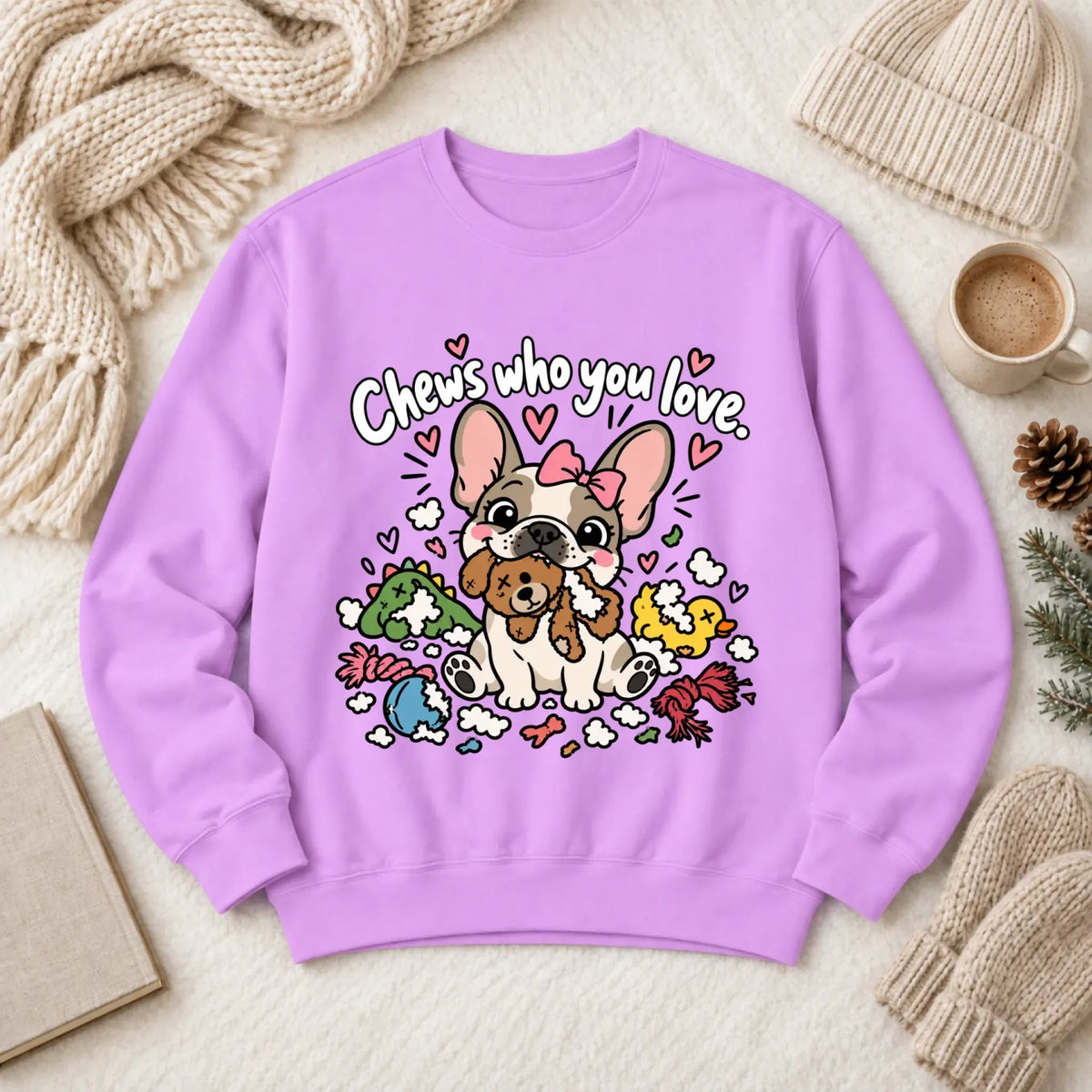 Customizer 1466 LW Sweatshirt Light / Neon Violet / S Custom Frenchie Chews Who You Love Unisex Sweatshirt