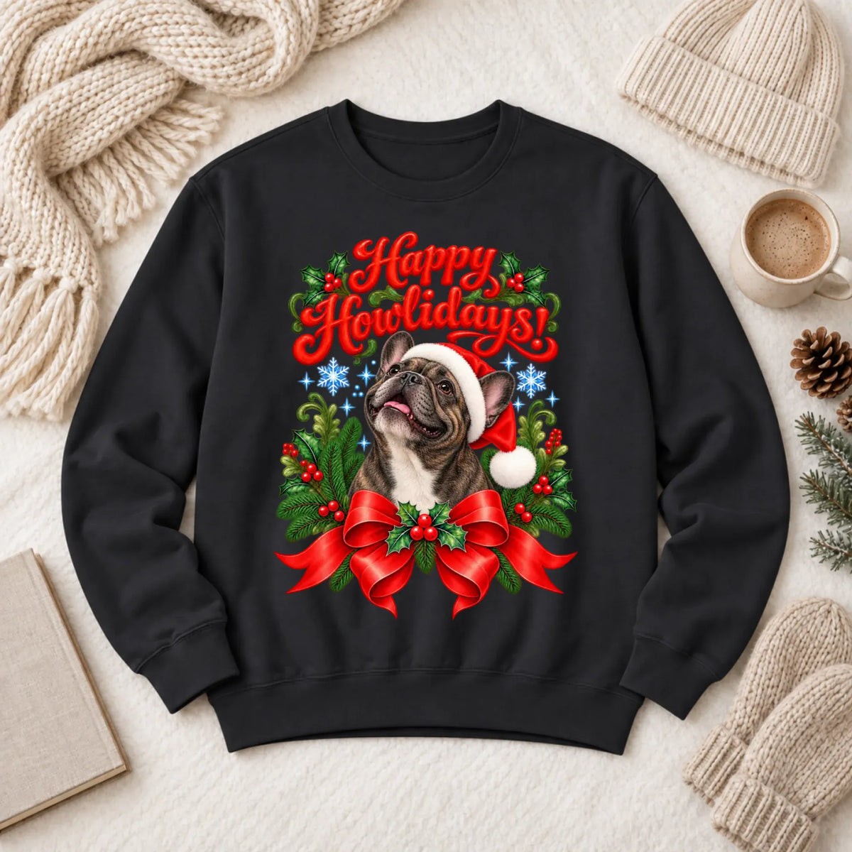 Custom Frenchie Christmas Howlidays Unisex Sweatshirt Black