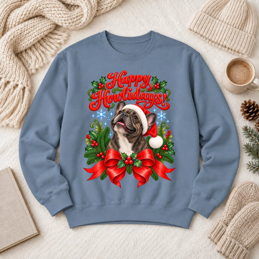 Custom Frenchie Christmas Howlidays Unisex Sweatshirt Blue Jean