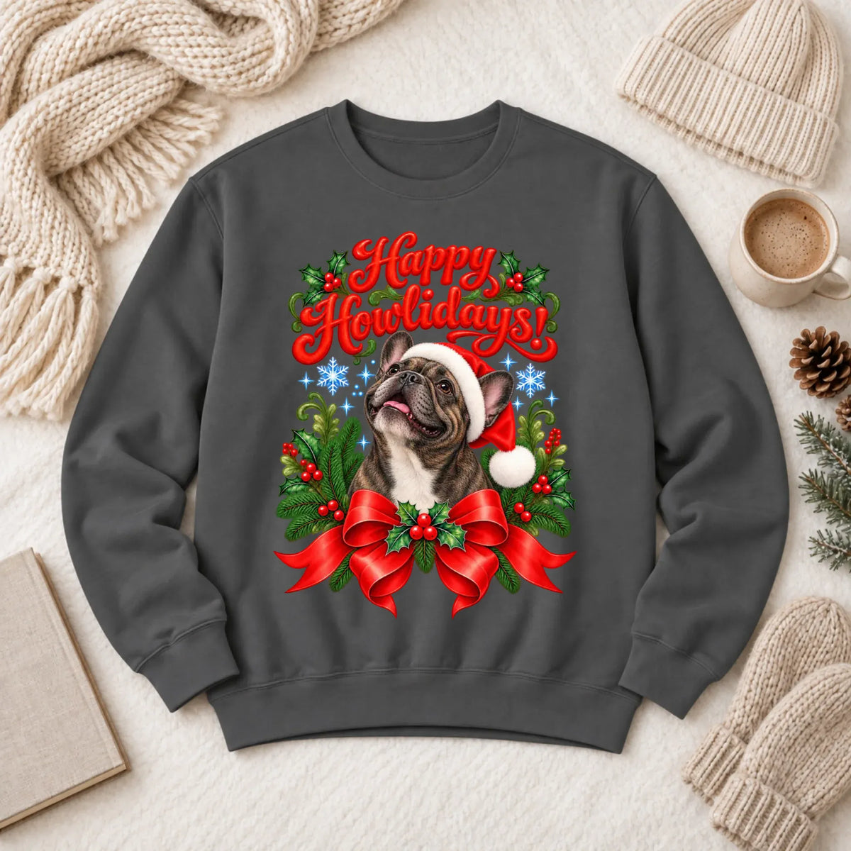 Custom Frenchie Christmas Howlidays Unisex Sweatshirt Pepper