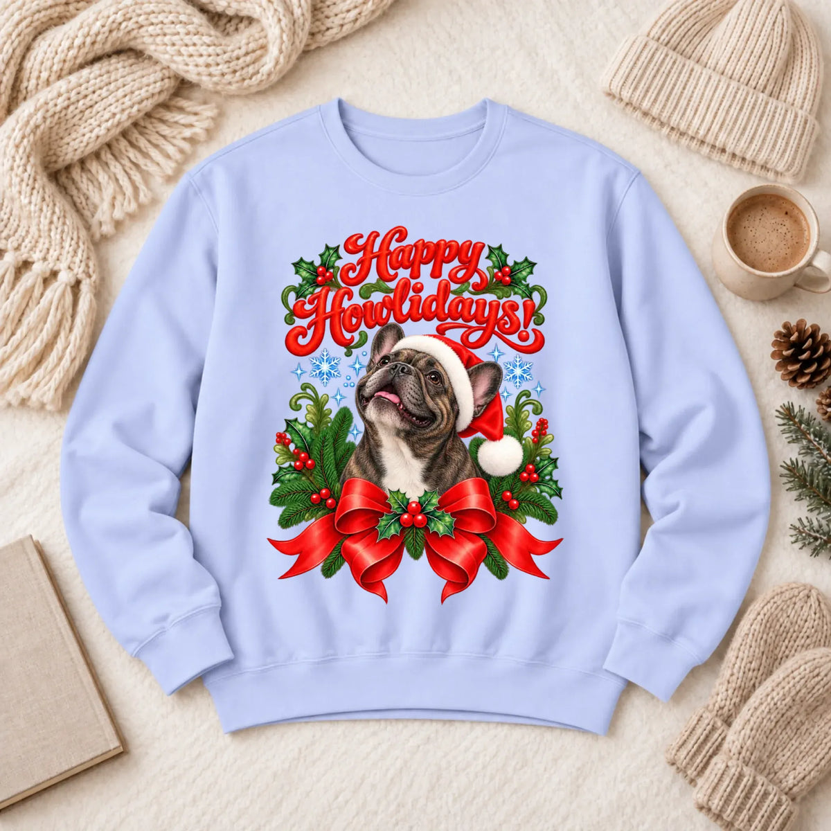 Custom Frenchie Christmas Howlidays Unisex Sweatshirt Hydrangea