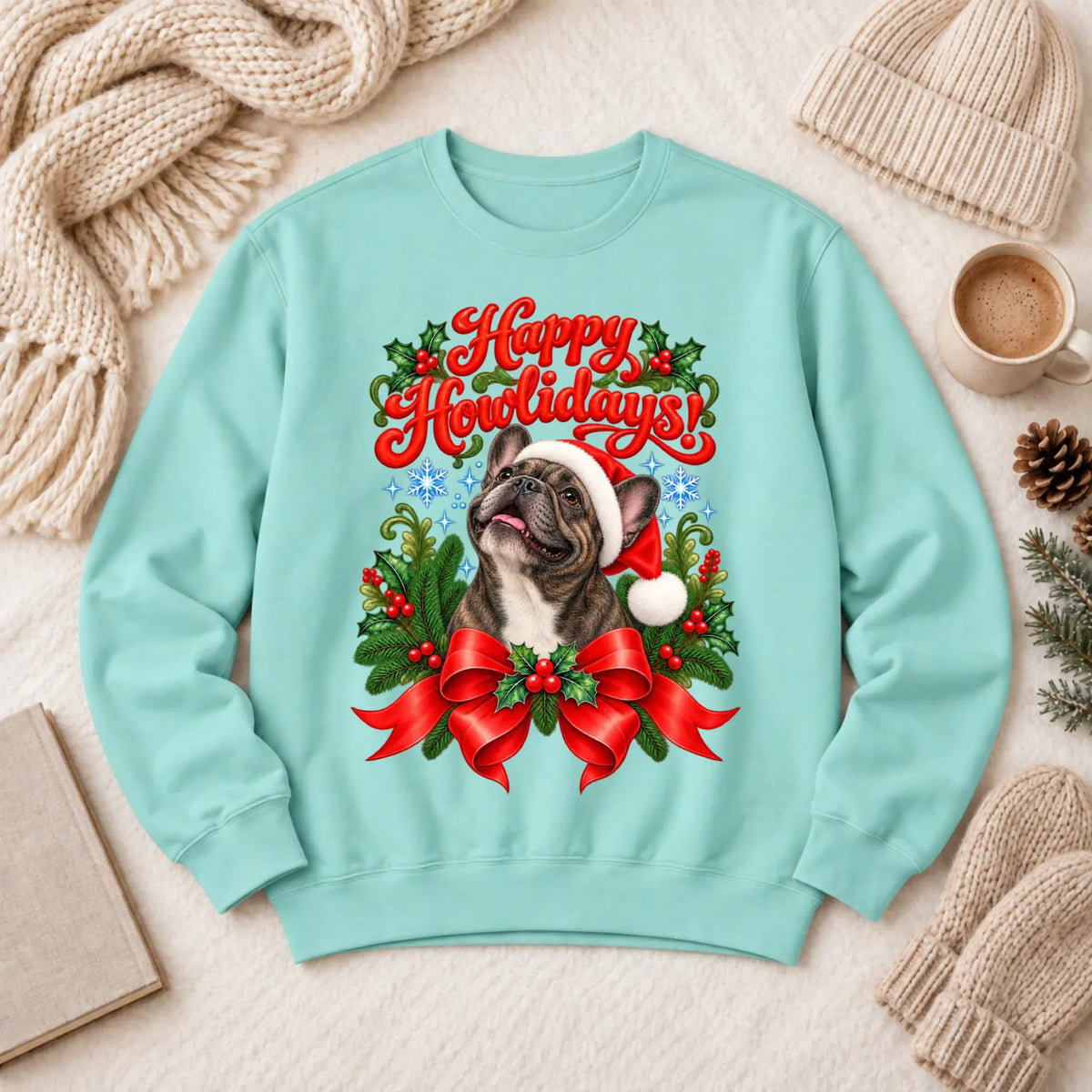 Custom Frenchie Christmas Howlidays Unisex Sweatshirt Chalky Mint