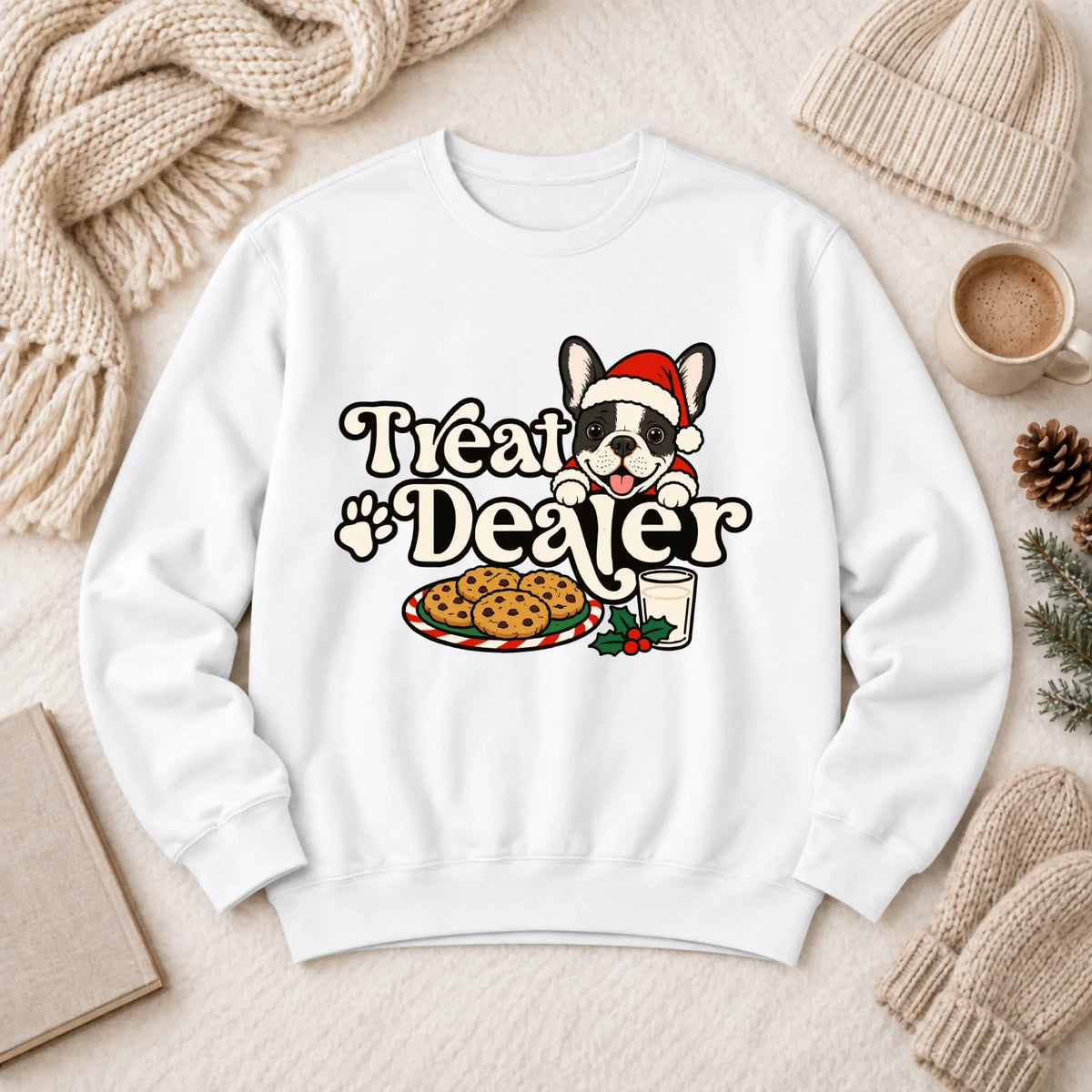 Custom Frenchie Christmas Treat Dealer Unisex Sweatshirt White