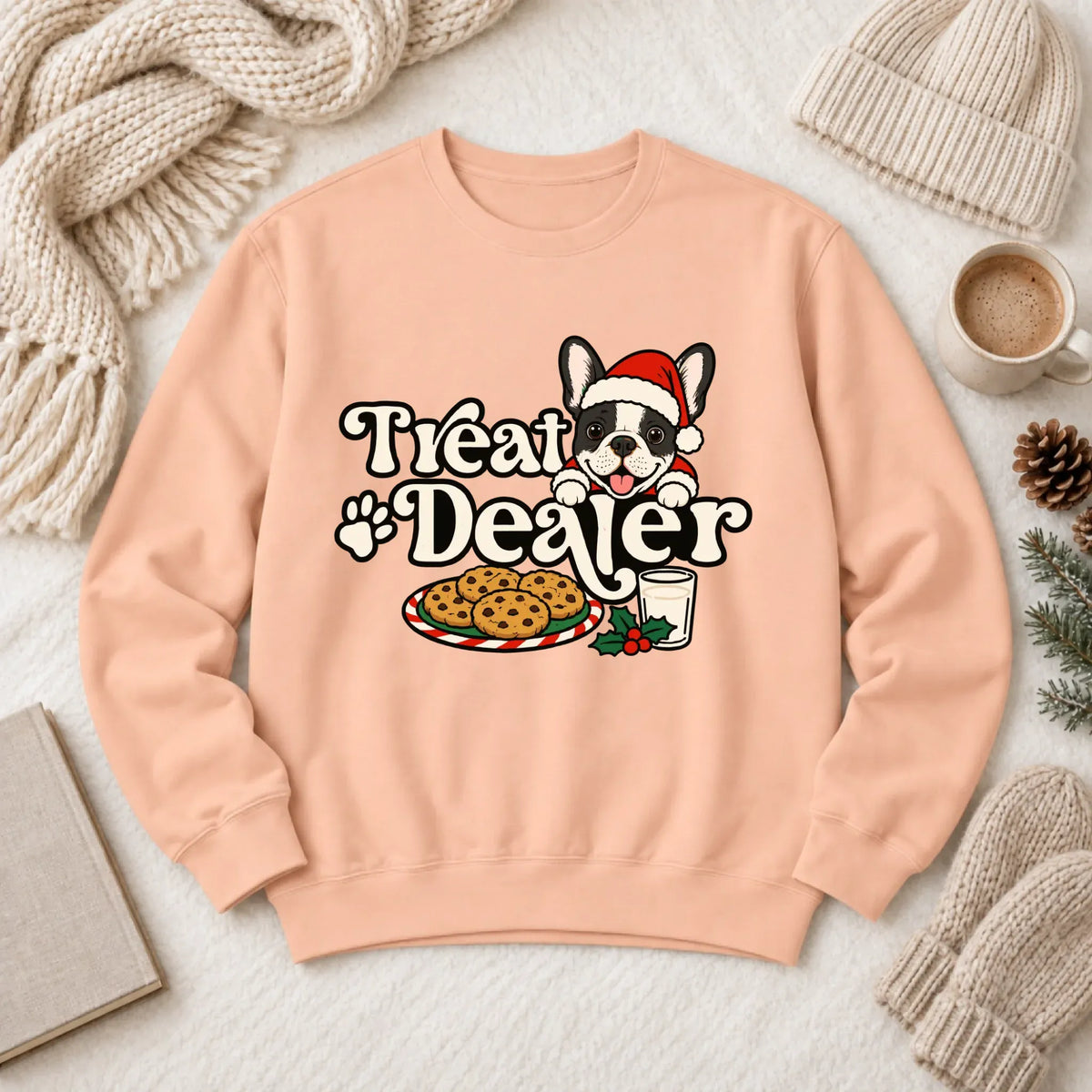 Custom Frenchie Christmas Treat Dealer Unisex Sweatshirt Peachy