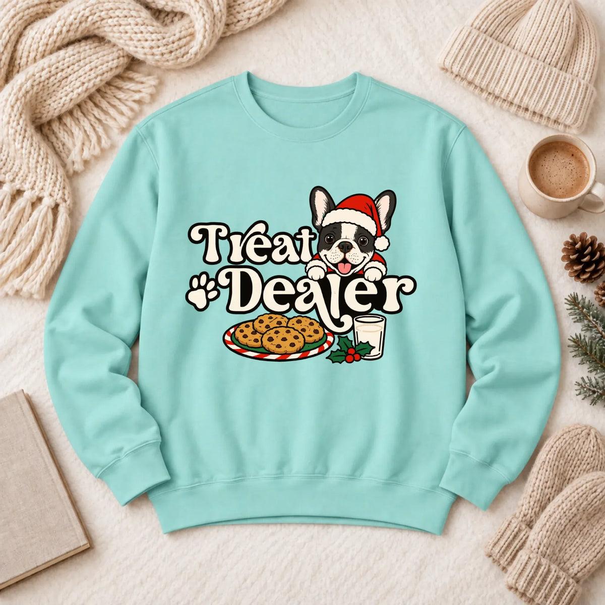 Custom Frenchie Christmas Treat Dealer Unisex Sweatshirt Chalky Mint
