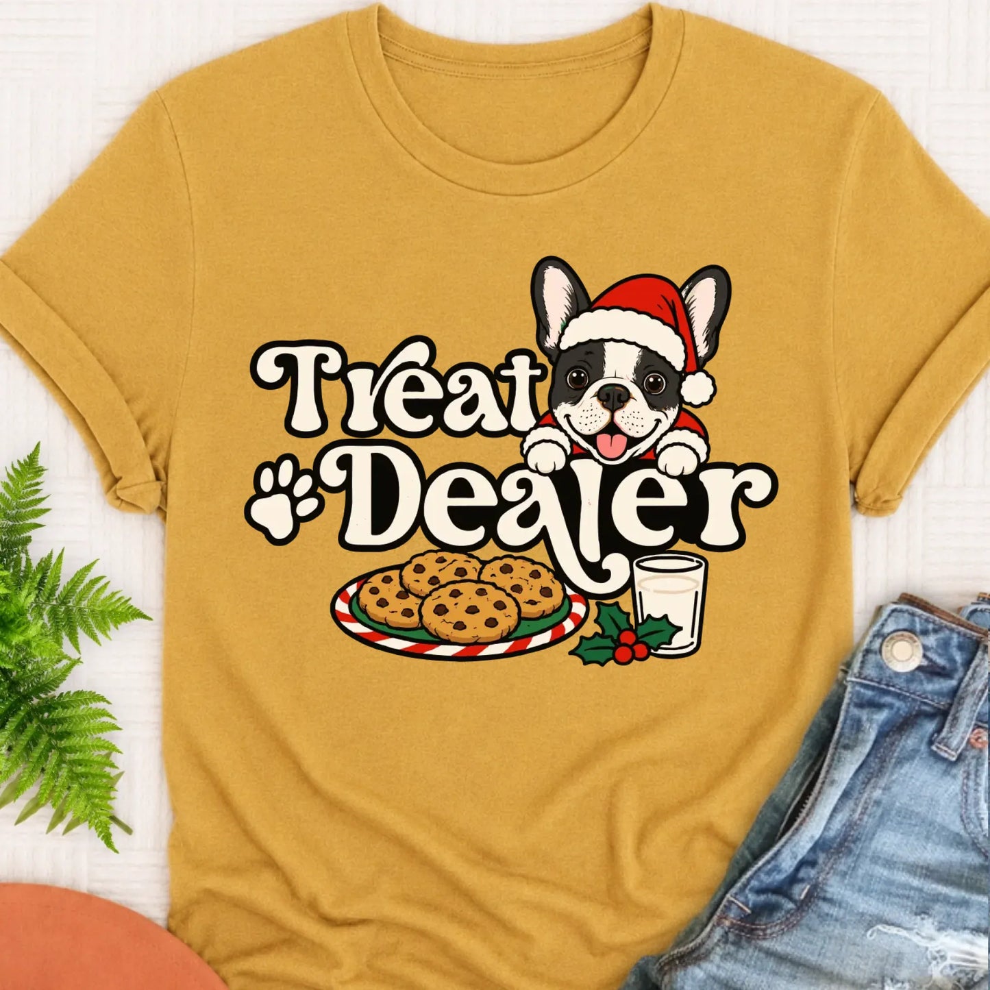T-Shirt Mustard / S Custom Frenchie Christmas Treat Dealer Unisex Tshirt
