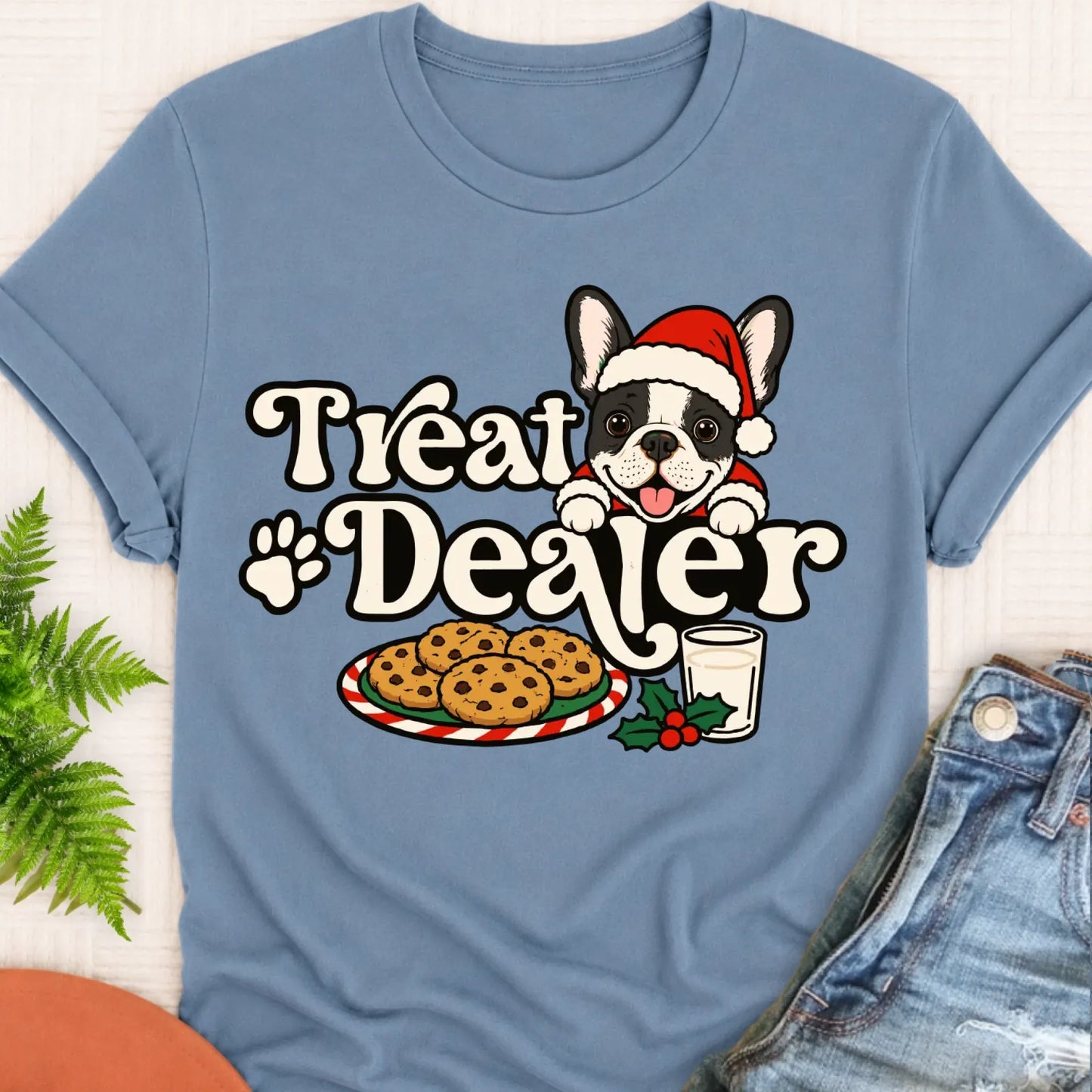 T-Shirt Blue Jean / S Custom Frenchie Christmas Treat Dealer Unisex Tshirt