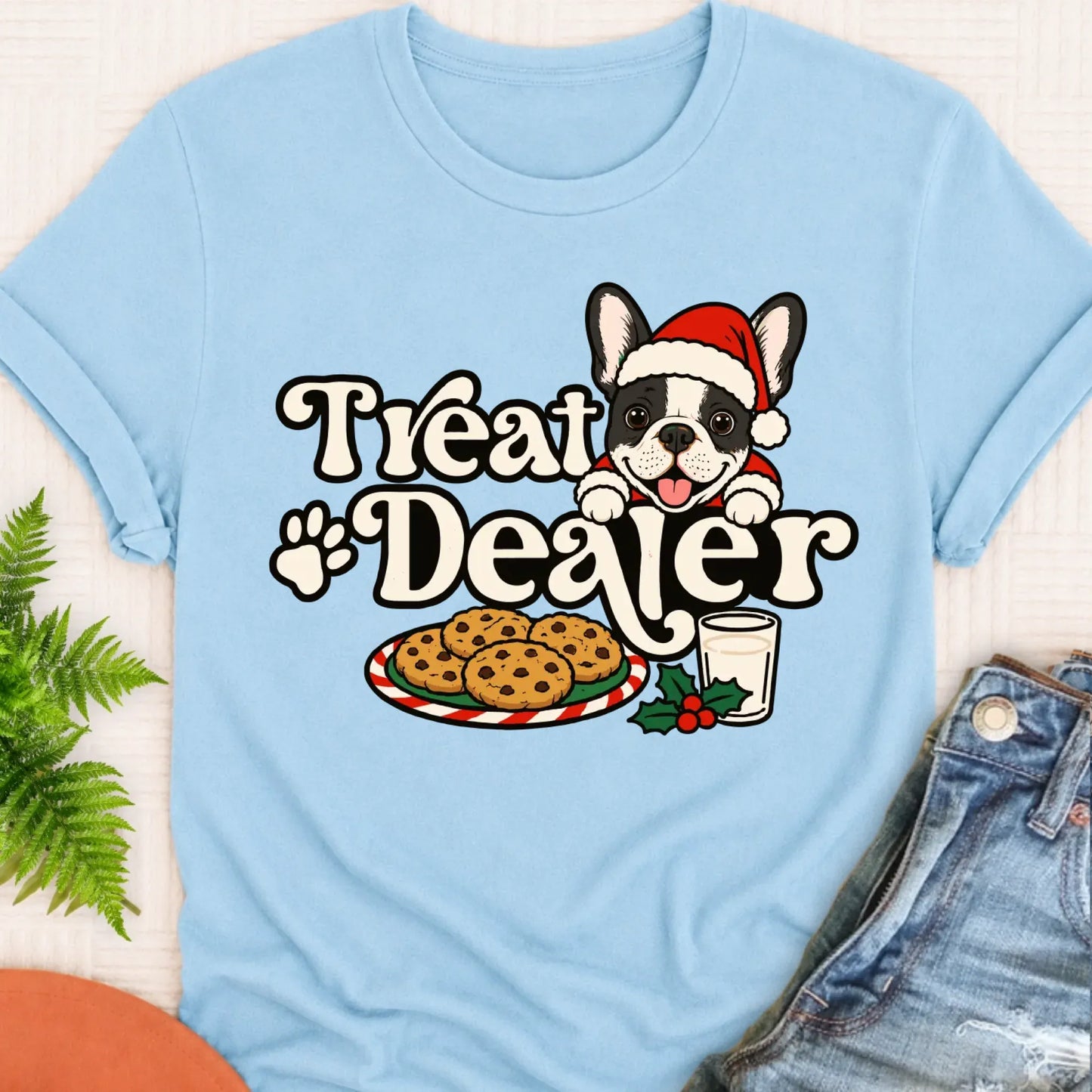 T-Shirt Chambray / S Custom Frenchie Christmas Treat Dealer Unisex Tshirt
