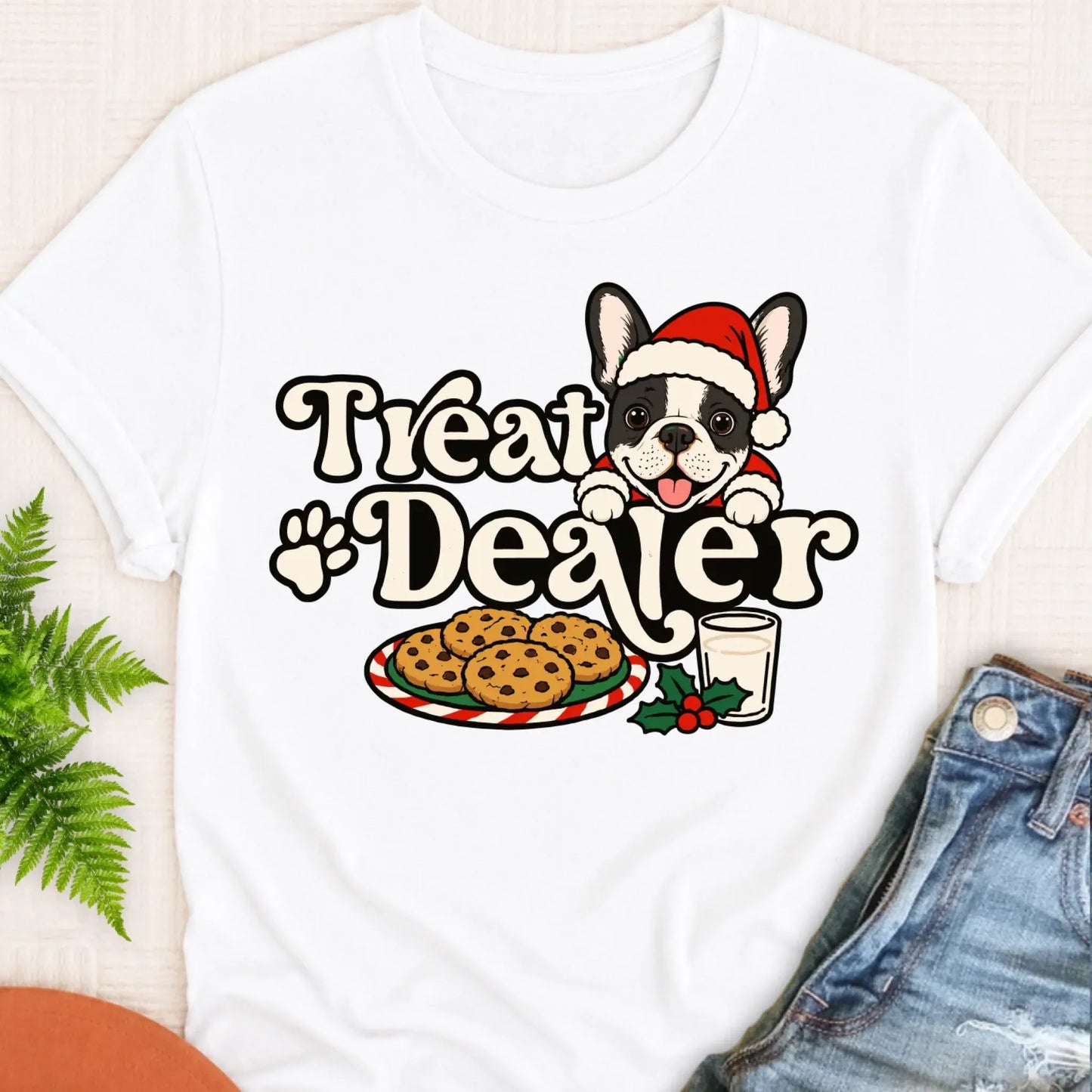 T-Shirt White / S Custom Frenchie Christmas Treat Dealer Unisex Tshirt
