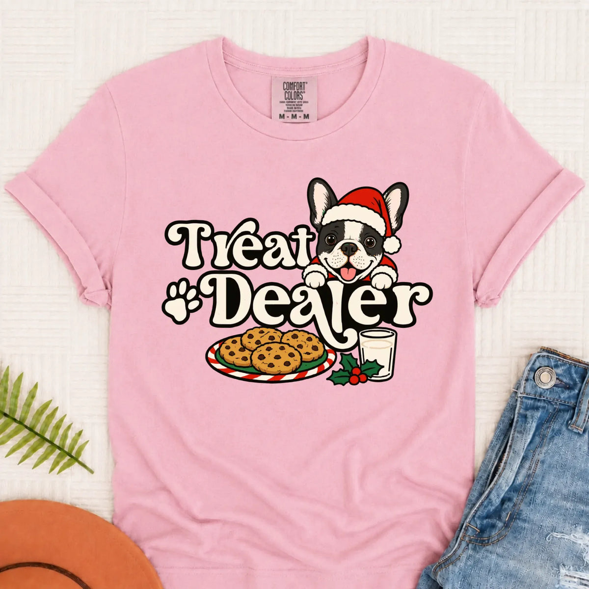 Custom Frenchie Christmas Treat Dealer Unisex Tshirt Blossom