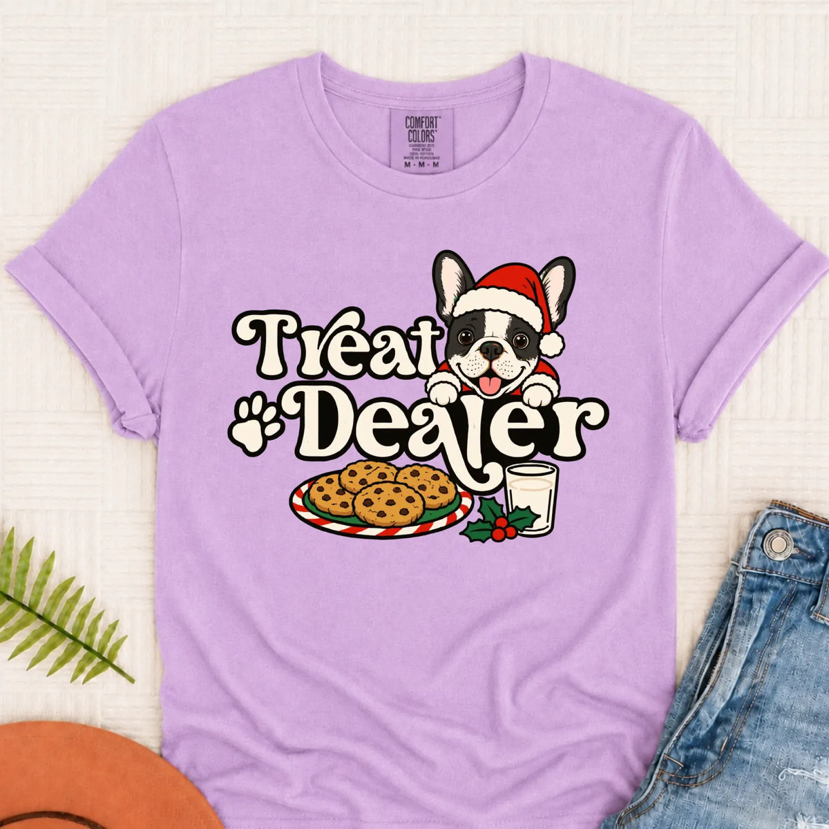 Custom Frenchie Christmas Treat Dealer Unisex Tshirt Orchid