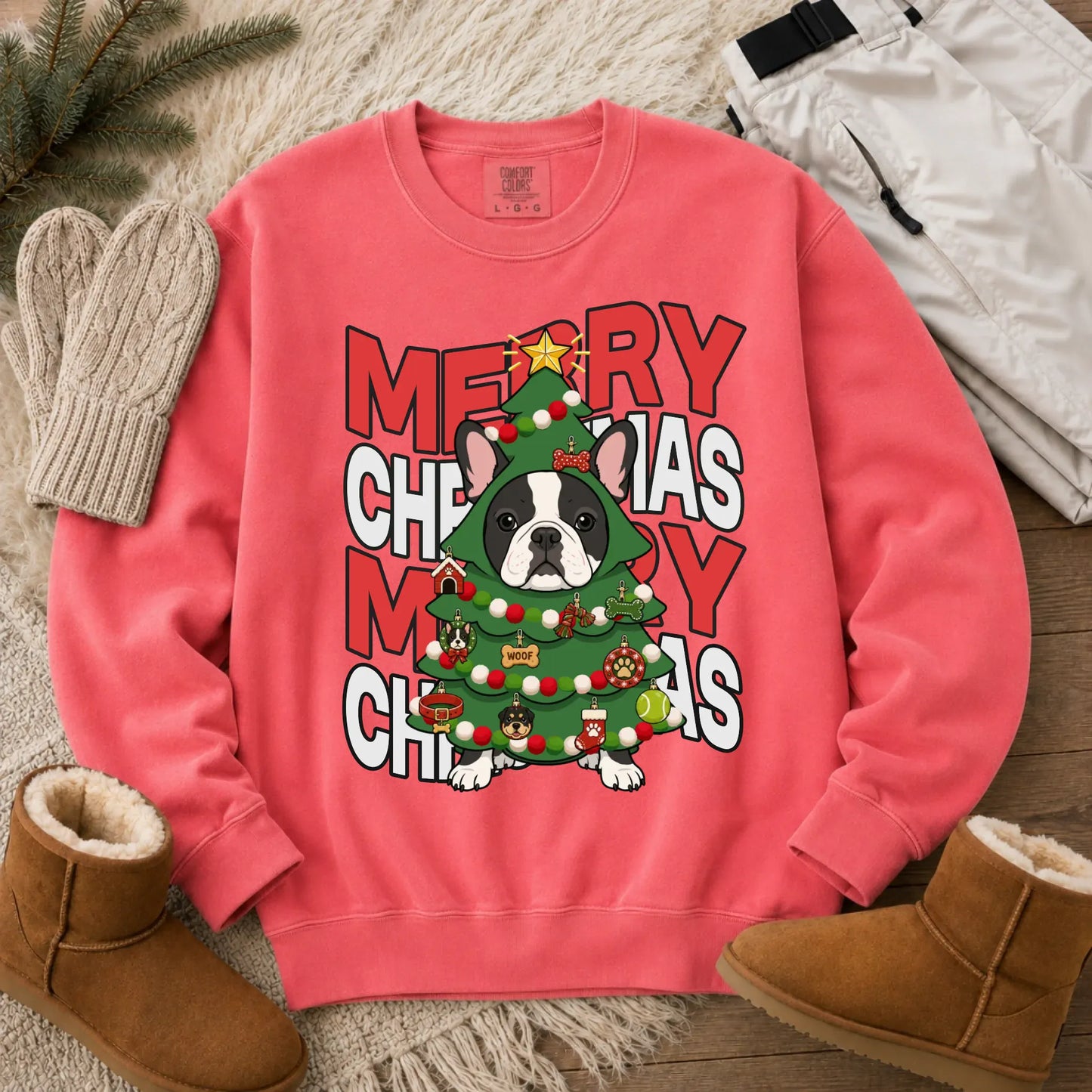 Custom Frenchie Christmas Tree Unisex Sweatshirt Watermelon