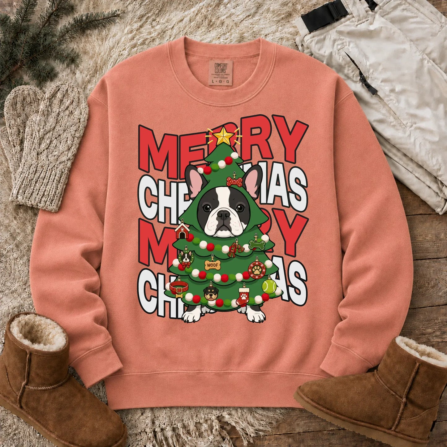 Custom Frenchie Christmas Tree Unisex Sweatshirt Terracotta