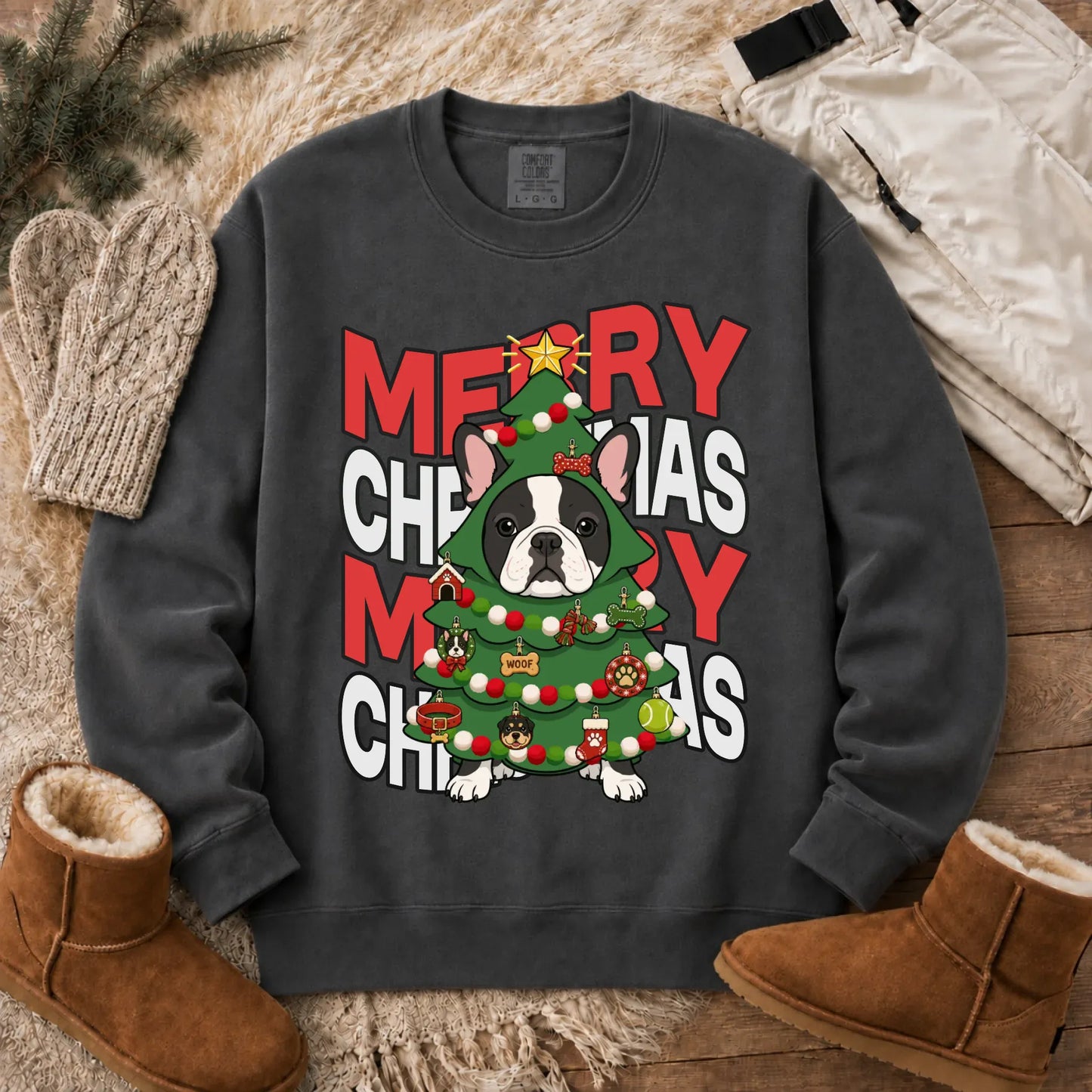 Custom Frenchie Christmas Tree Unisex Sweatshirt Pepper