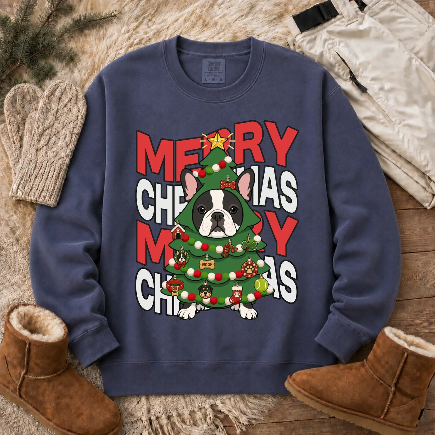 Custom Frenchie Christmas Tree Unisex Sweatshirt Denim