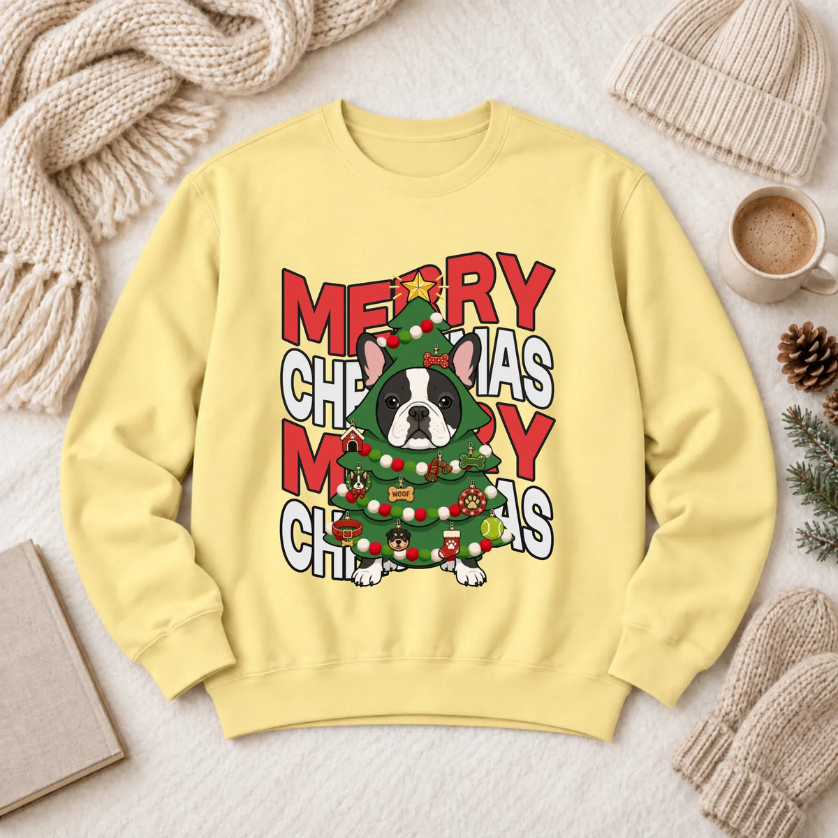 Custom Frenchie Christmas Tree Unisex Sweatshirt Butter