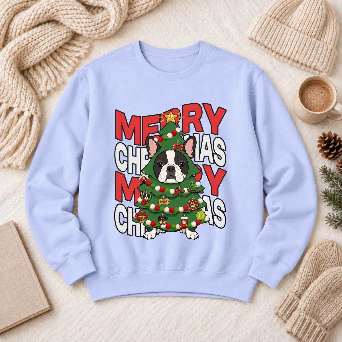 Custom Frenchie Christmas Tree Unisex Sweatshirt Hydrangea