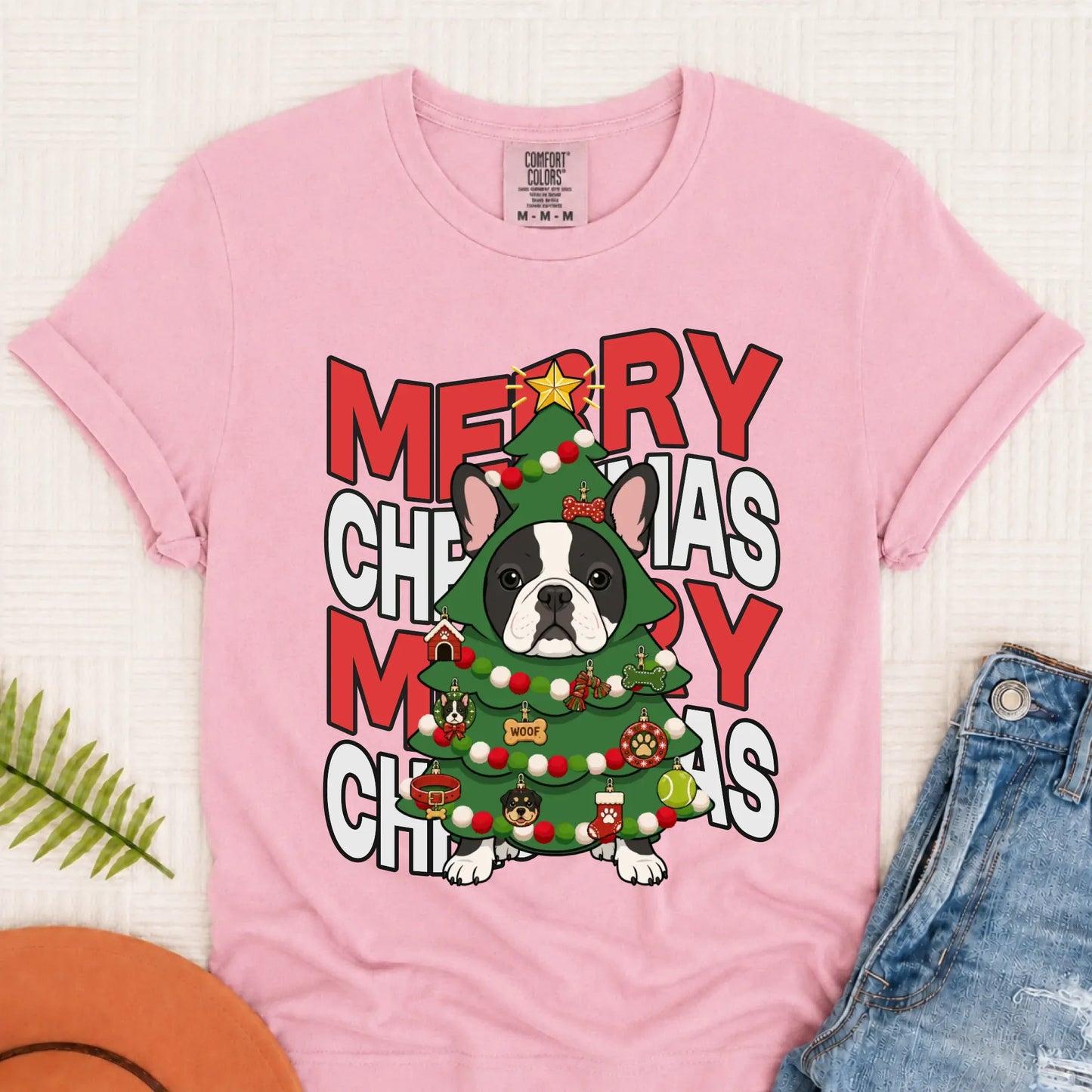 Custom Frenchie Christmas Tree Unisex TShirt Blossom