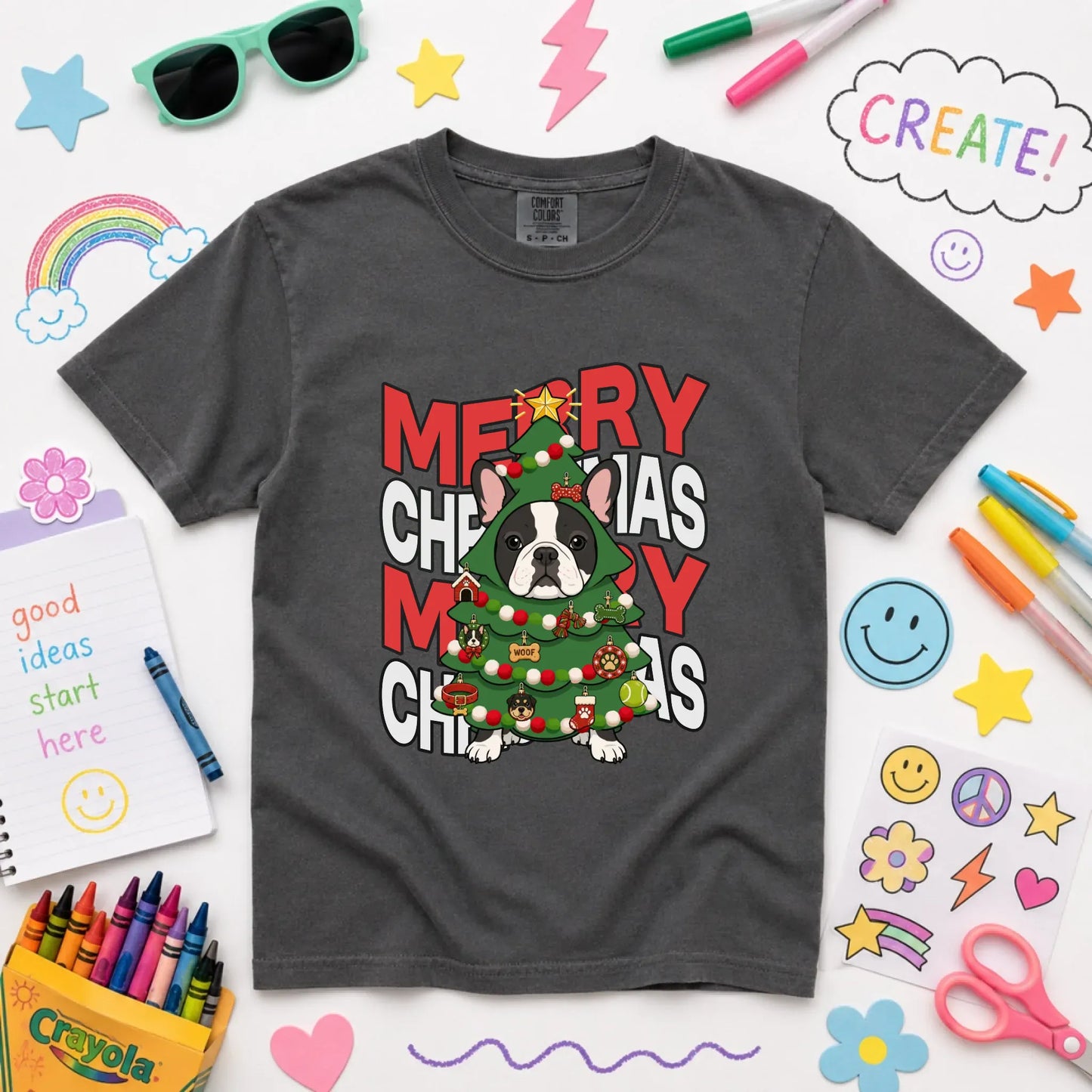 Custom Frenchie Christmas Tree YOUTH Unisex TShirt NEW Youth Midweight Tee Pepper