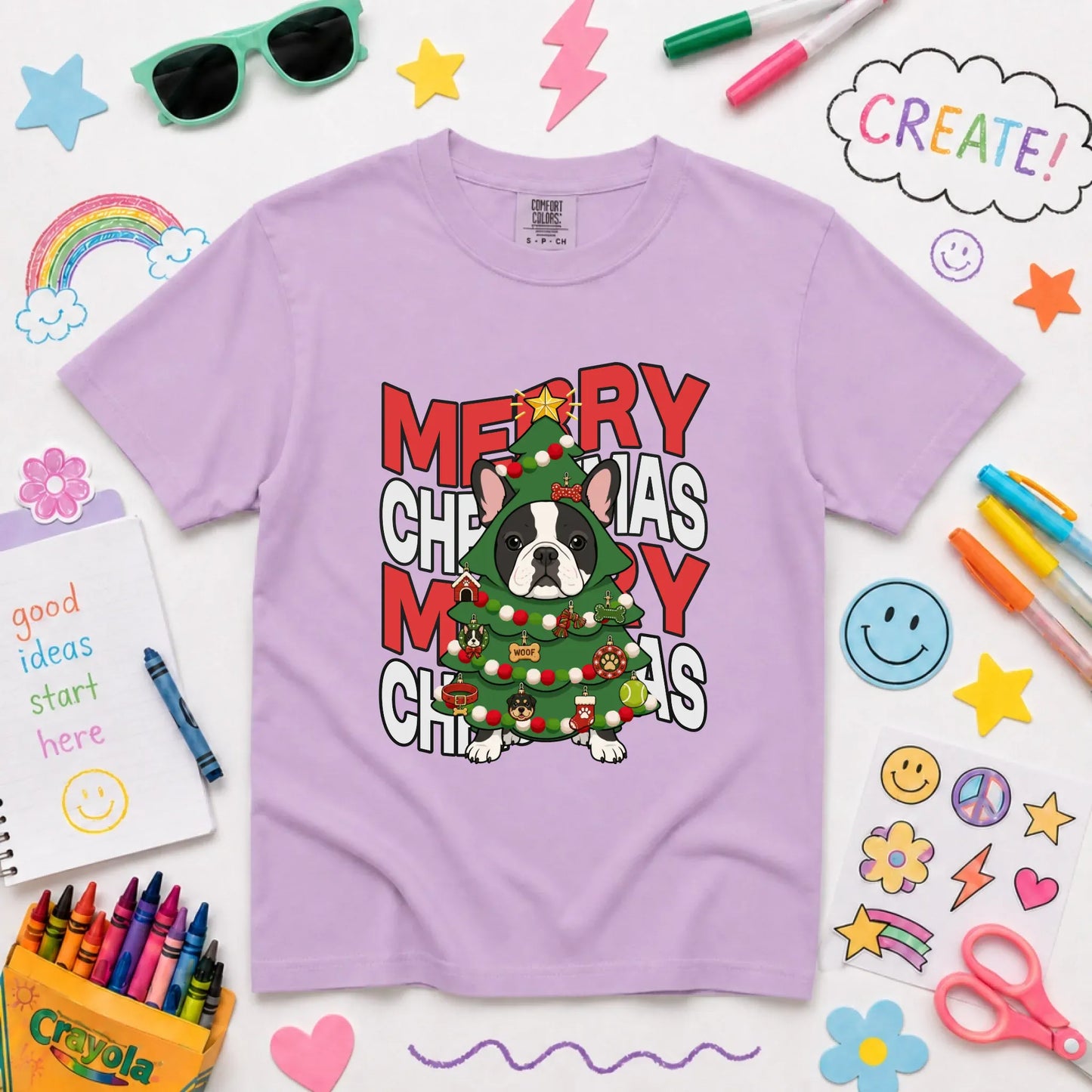 Custom Frenchie Christmas Tree YOUTH Unisex TShirt NEW Youth Midweight Tee Orchid