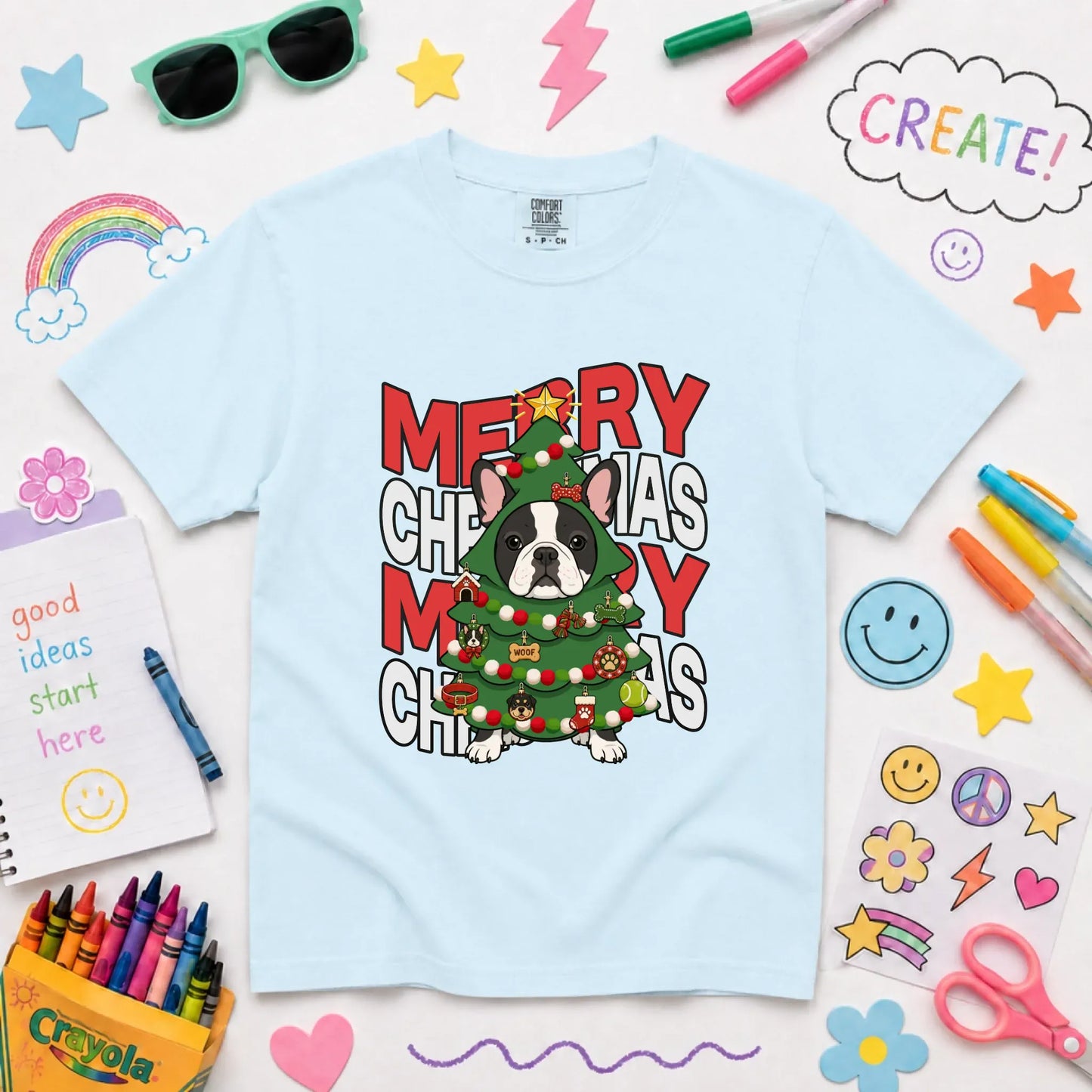 Custom Frenchie Christmas Tree YOUTH Unisex TShirt NEW Youth Midweight Tee Chambray