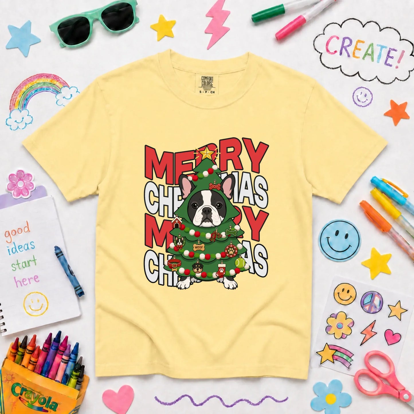 Custom Frenchie Christmas Tree YOUTH Unisex TShirt NEW Youth Midweight Tee Butter