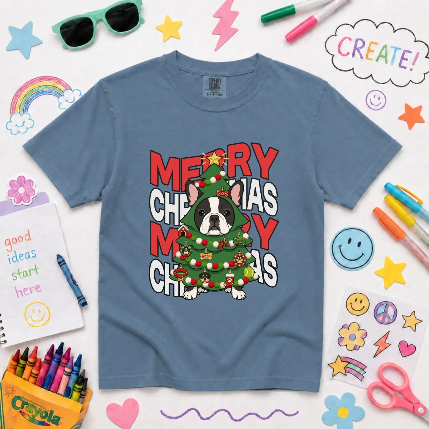 Custom Frenchie Christmas Tree YOUTH Unisex TShirt NEW Youth Midweight Tee Blue Jean