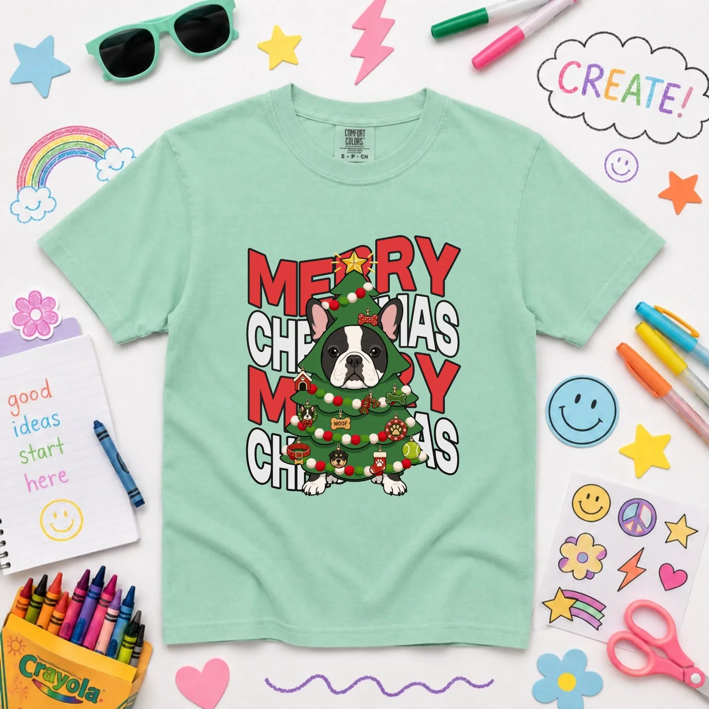Custom Frenchie Christmas Tree YOUTH Unisex TShirt NEW Youth Midweight Tee Island Reef