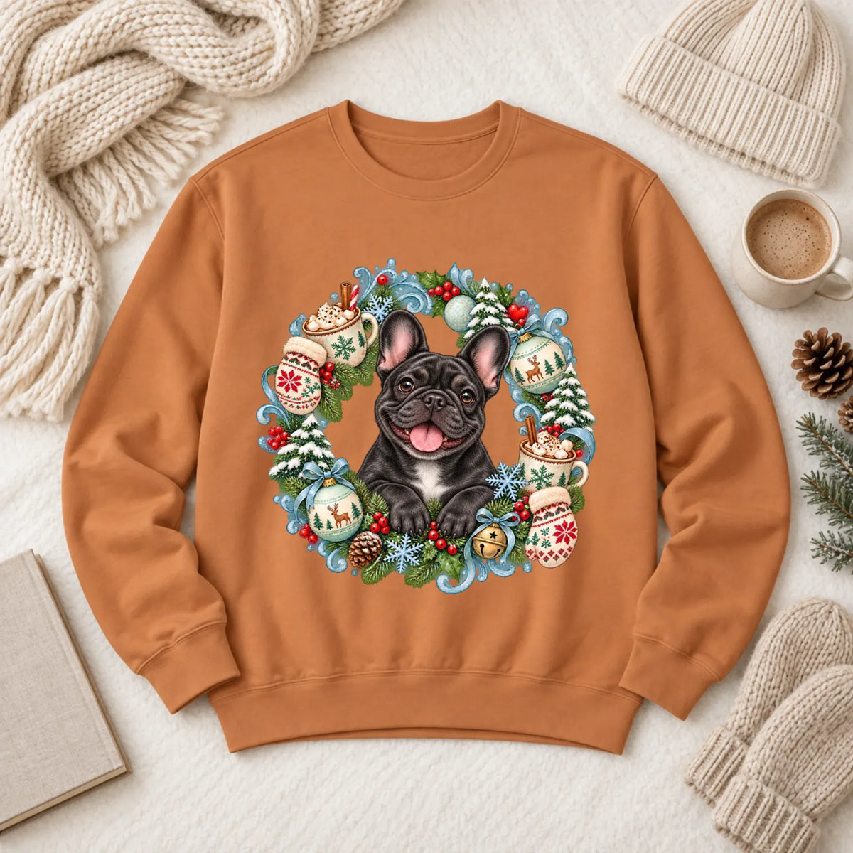Custom Frenchie Christmas Wreath Unisex Sweatshirt Yam