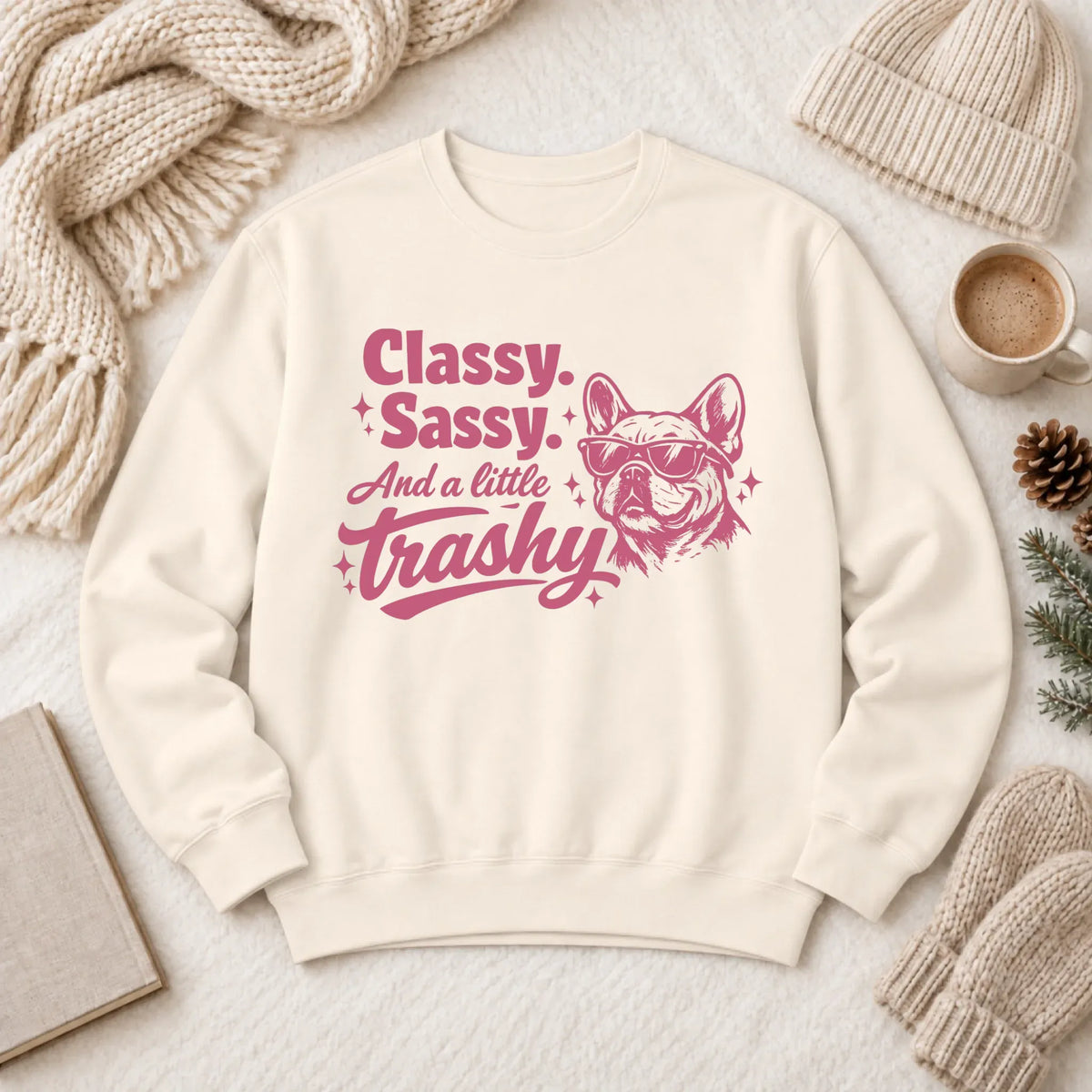 Custom Frenchie Classy Sassy Trashy Unisex Sweatshirt - Sweatshirt - Good Girl John
