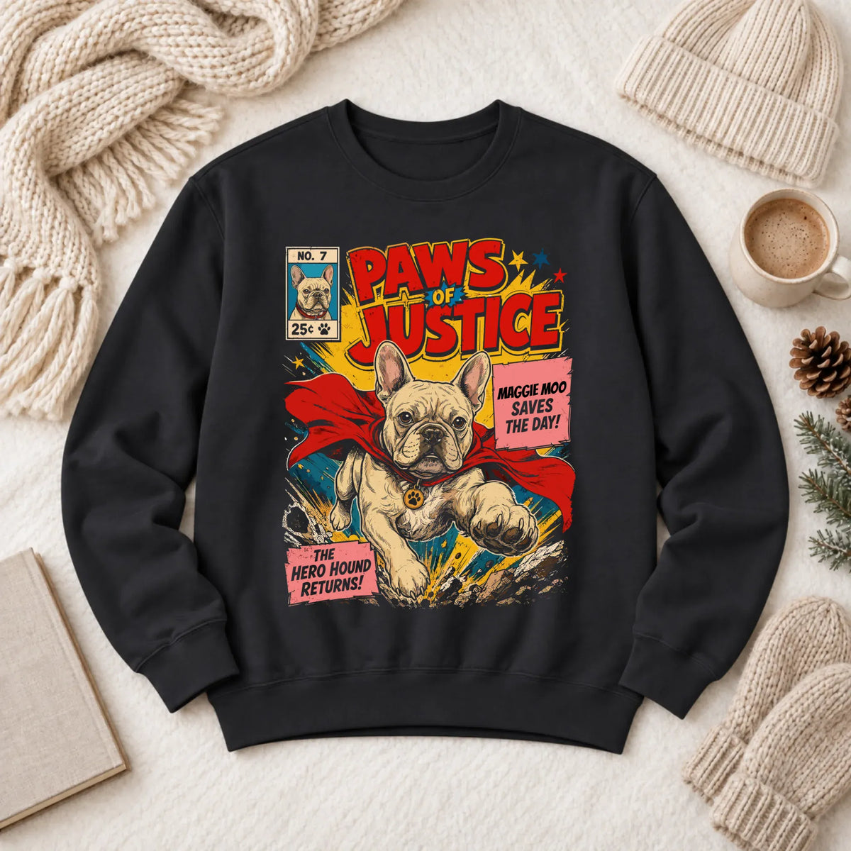 Sweatshirt Black / S Custom Frenchie Comic Book Hero Unisex Sweatshirt