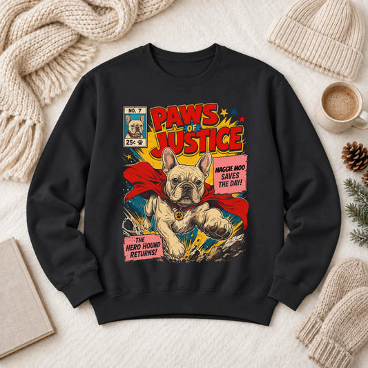 Custom Frenchie Comic Book Hero Unisex Sweatshirt Black
