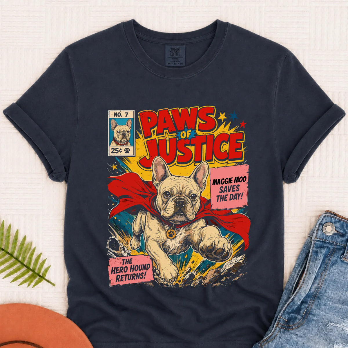 T-Shirt Monster Dark 1717 / Navy / S Custom Frenchie Comic Book Hero Unisex TShirt